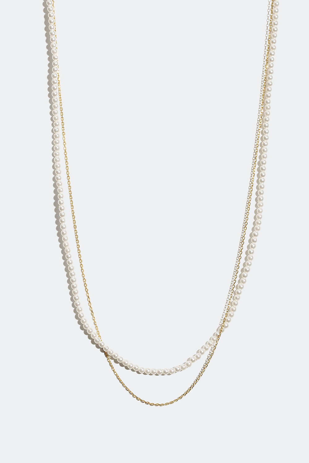 Dobbelthalskæde med perler og kæde forgyldt med 18 kt. guld