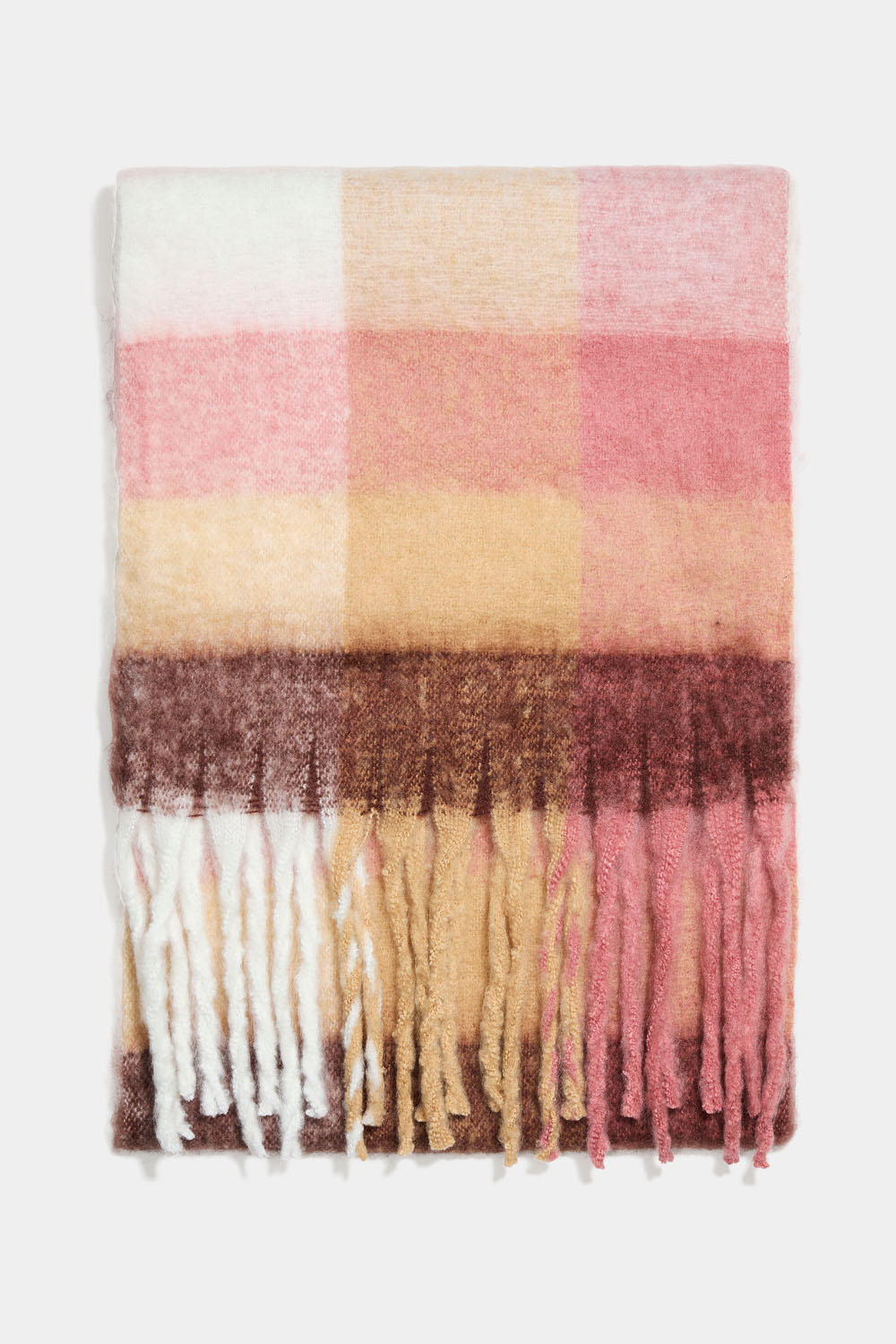Børstet lyserødt og beige tørklæde i ternet mønster