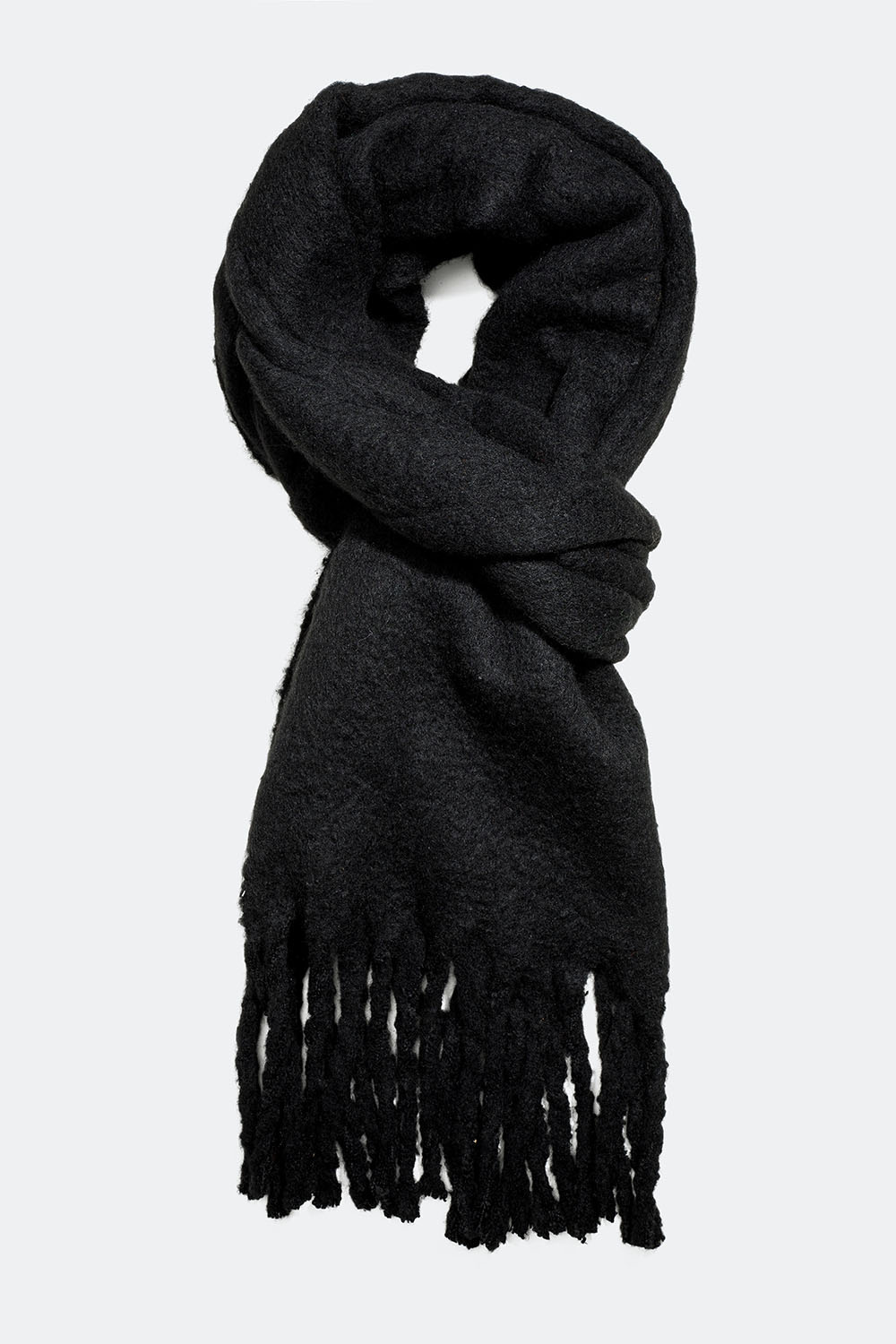 Stort børstet tørklæde i sort