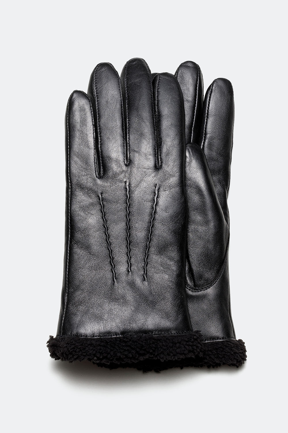 Sorte skindhandsker med teddyfor