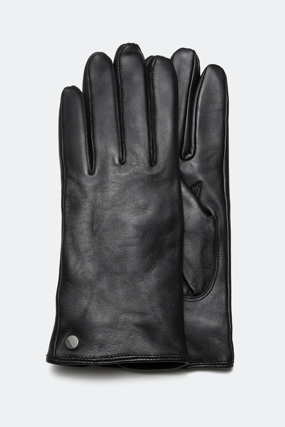 Sorte skindhandsker med rund nitte