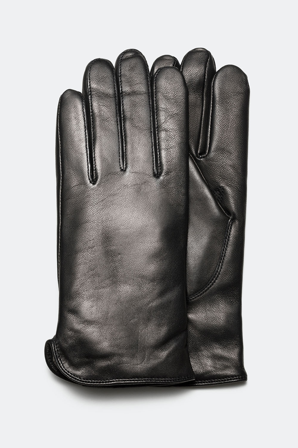 Sorte skindhandsker med slidser på siden