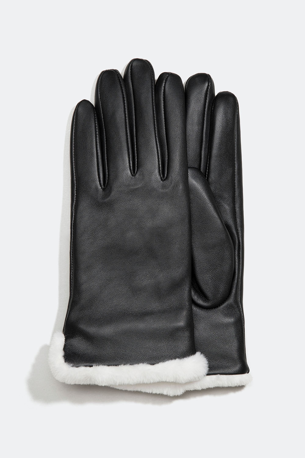 Sorte skindhandsker med hvid kunstpels