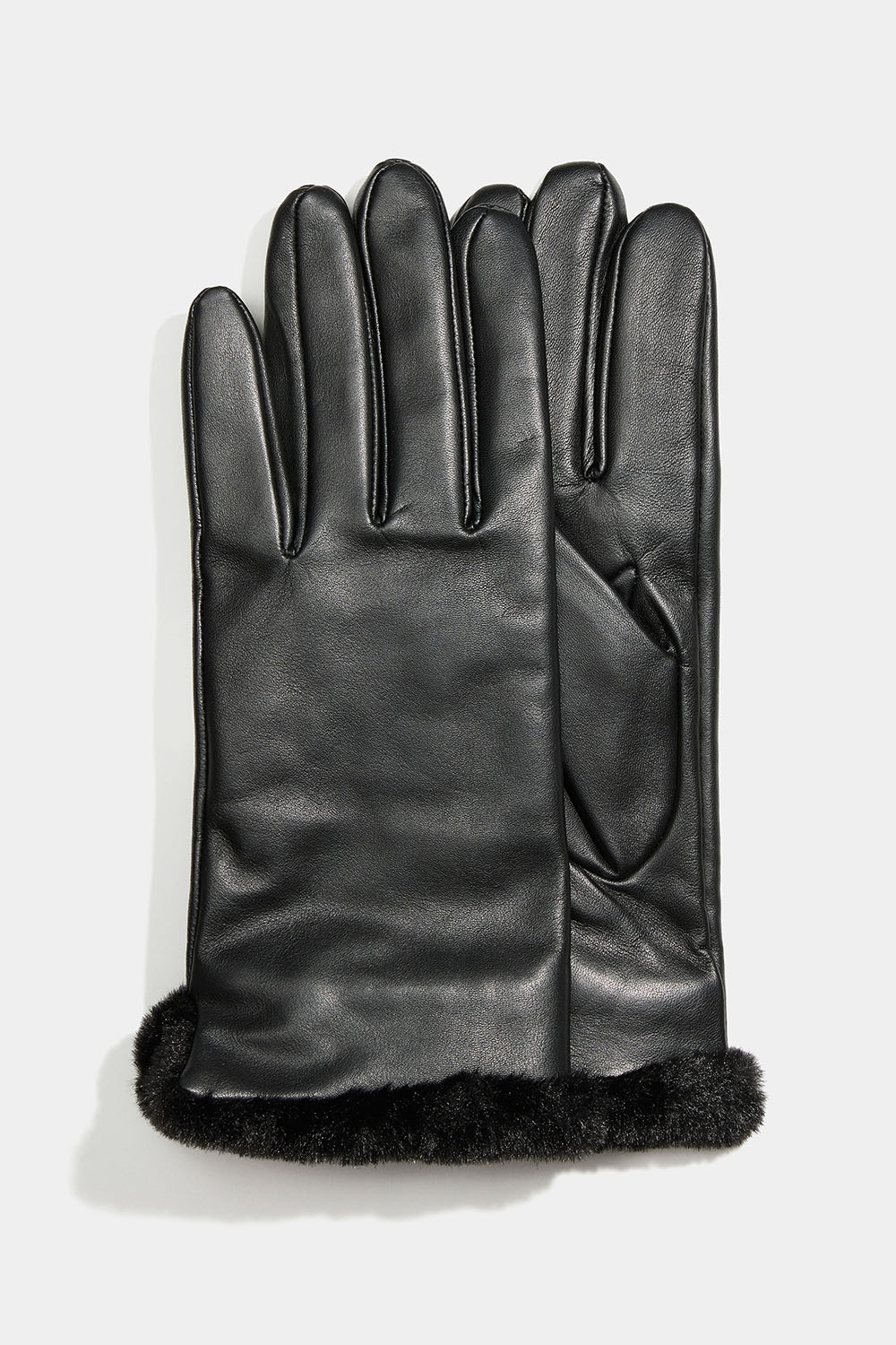 Skindhandsker med sort imiteret pels