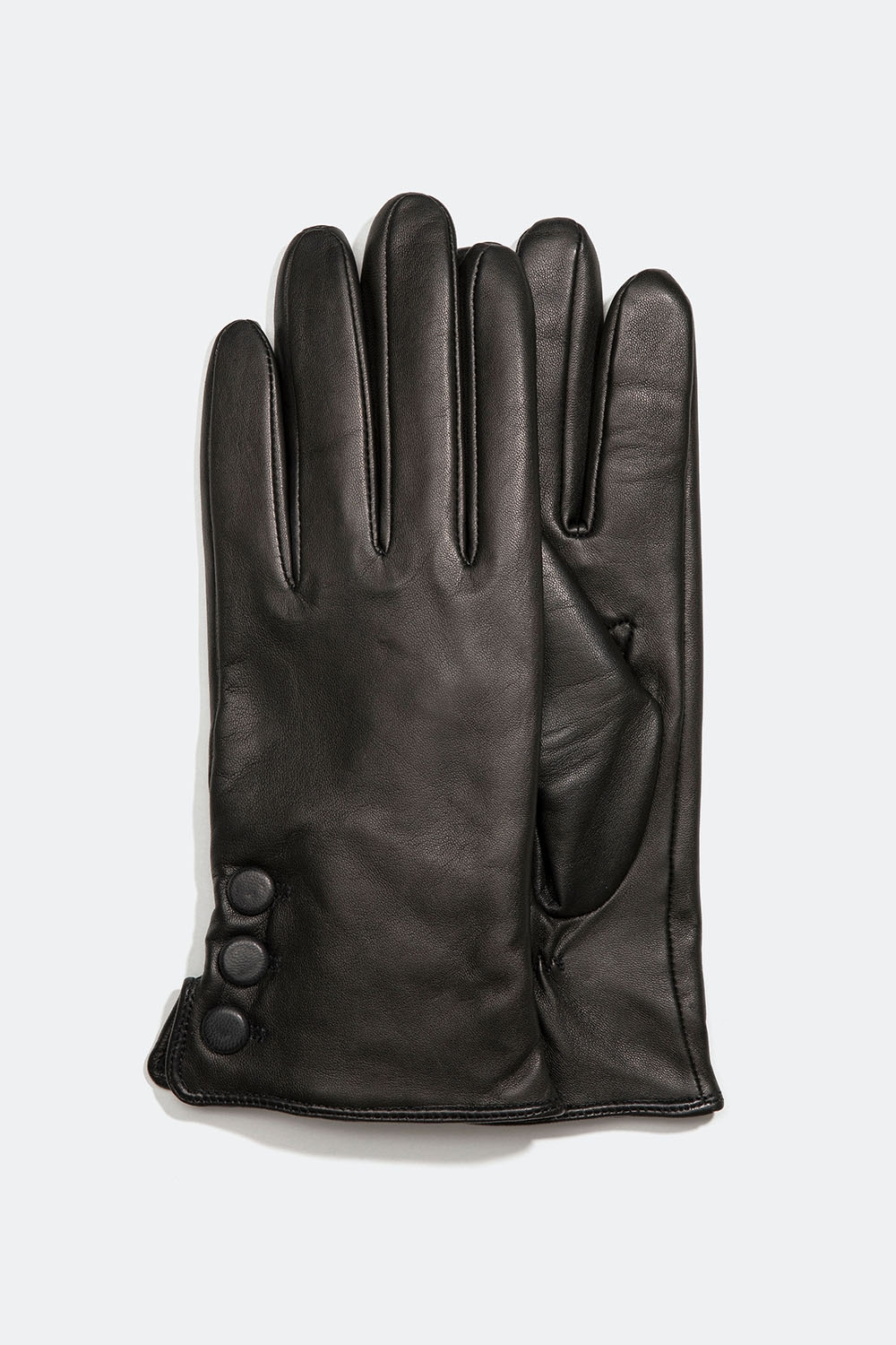 Sorte skindhandsker med dekorative knapper