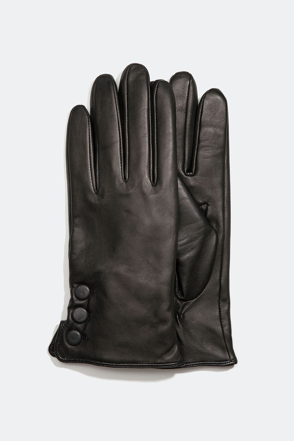 Sorte skindhandsker med dekorative knapper