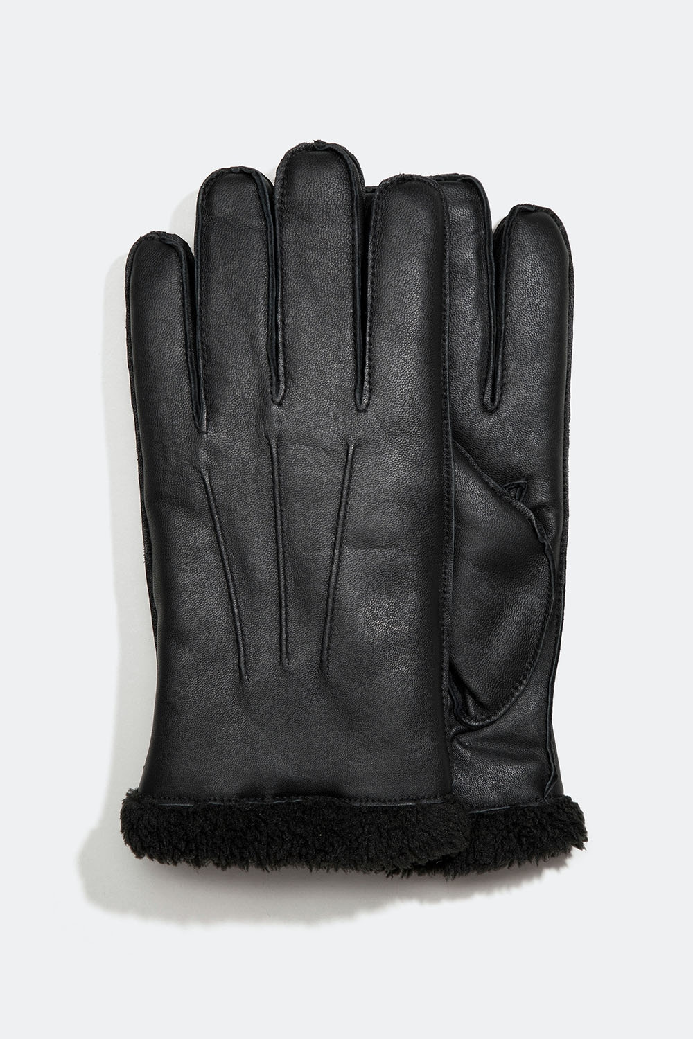 Sorte skindhandsker med teddyfor til herrer
