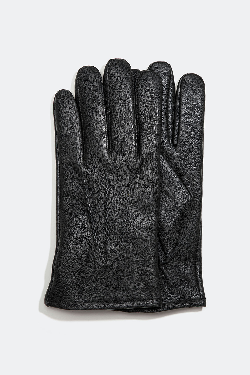 Sorte skindhandsker med dekorative syninger til herrer
