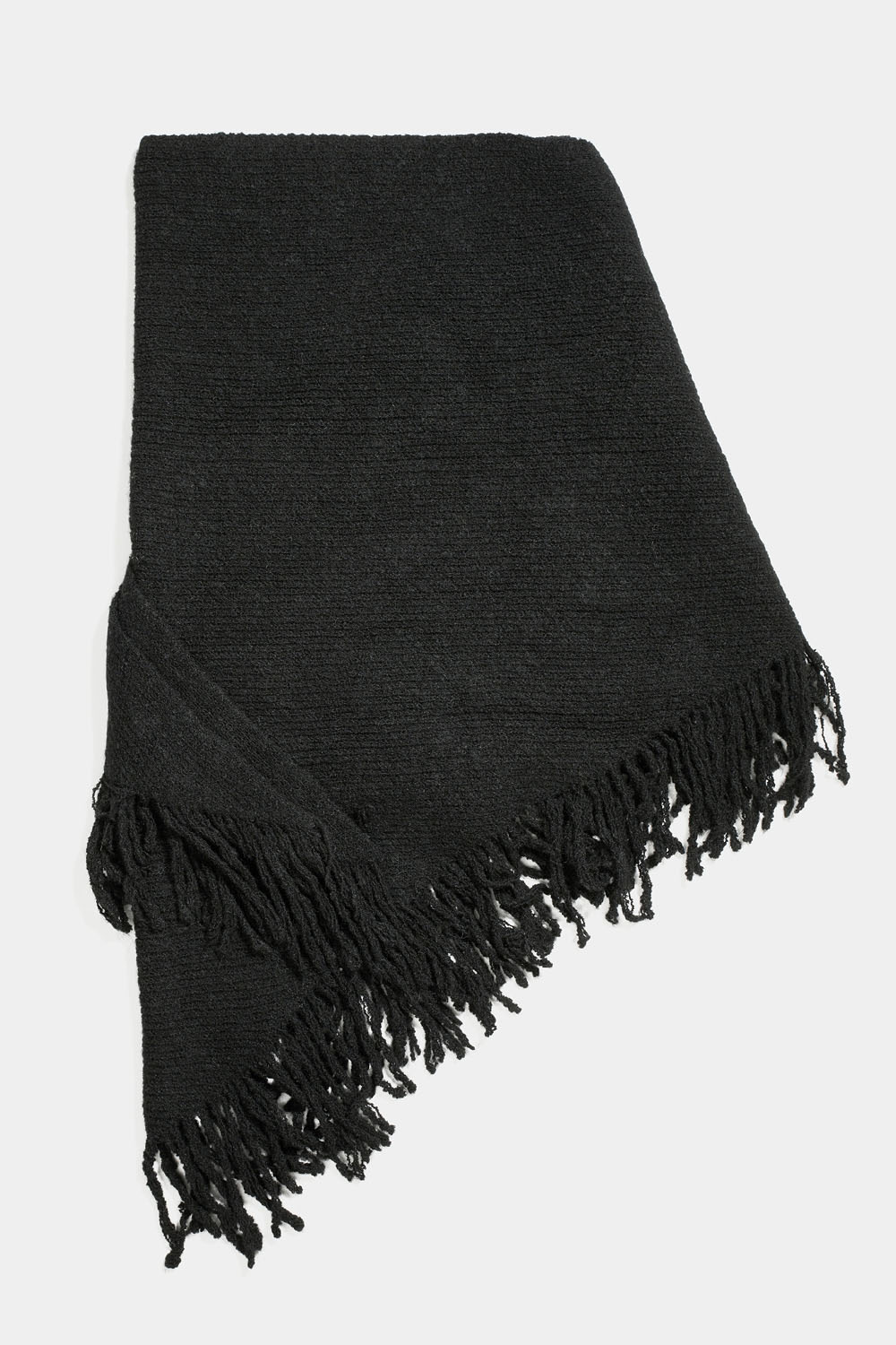Sort trekantet tørklæde med frynser