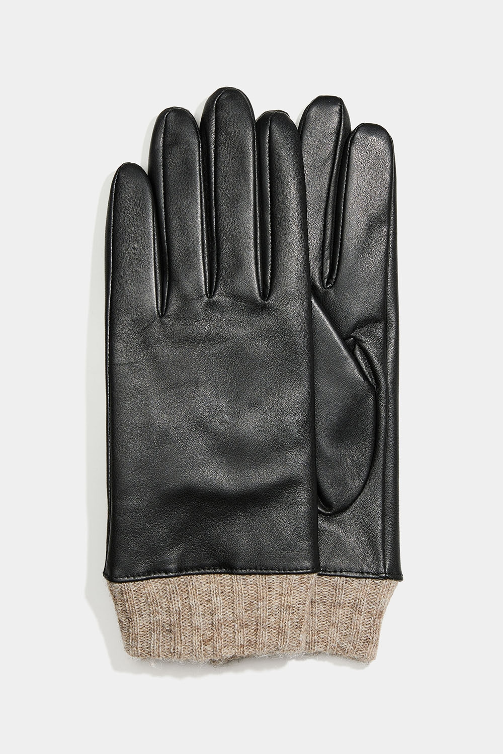 Læderhandsker med ribkant