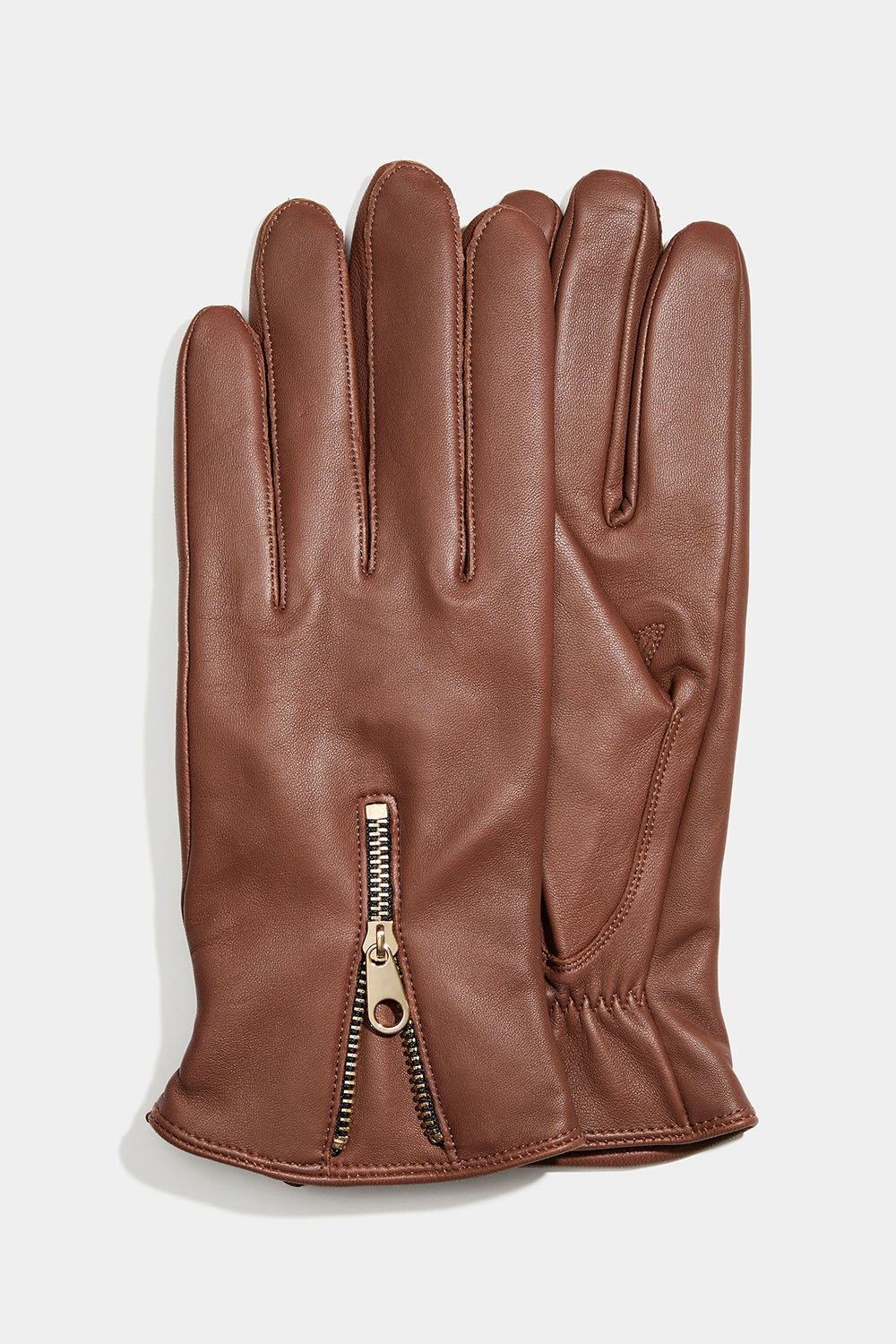 Brune skindhandsker med lynlås 