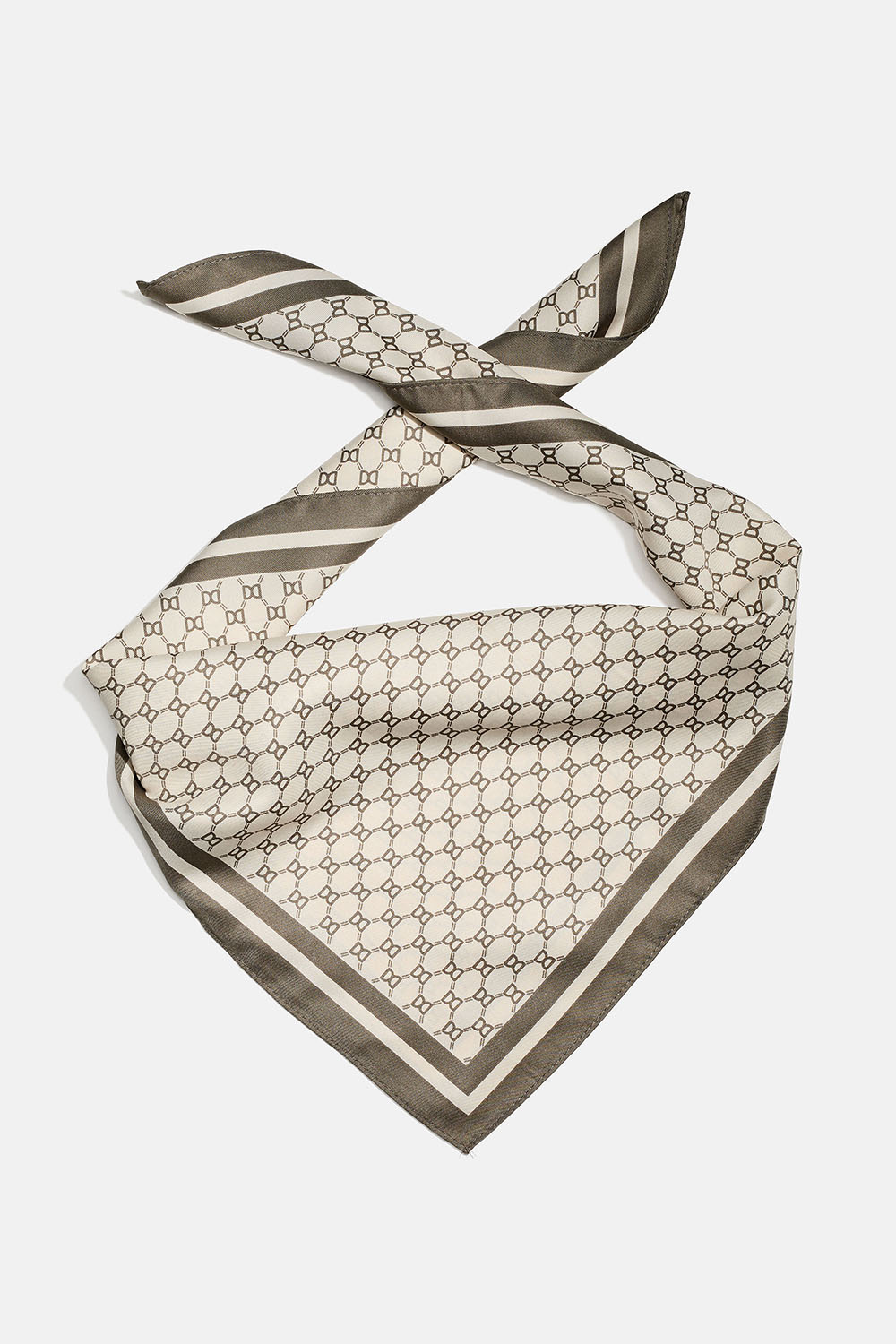 Hvidt og grønt tørklæde i imiteret silke med DD-mønster