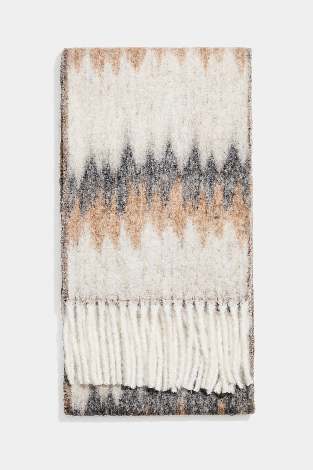 Tørklæde med zigzag-mønster i brun og beige