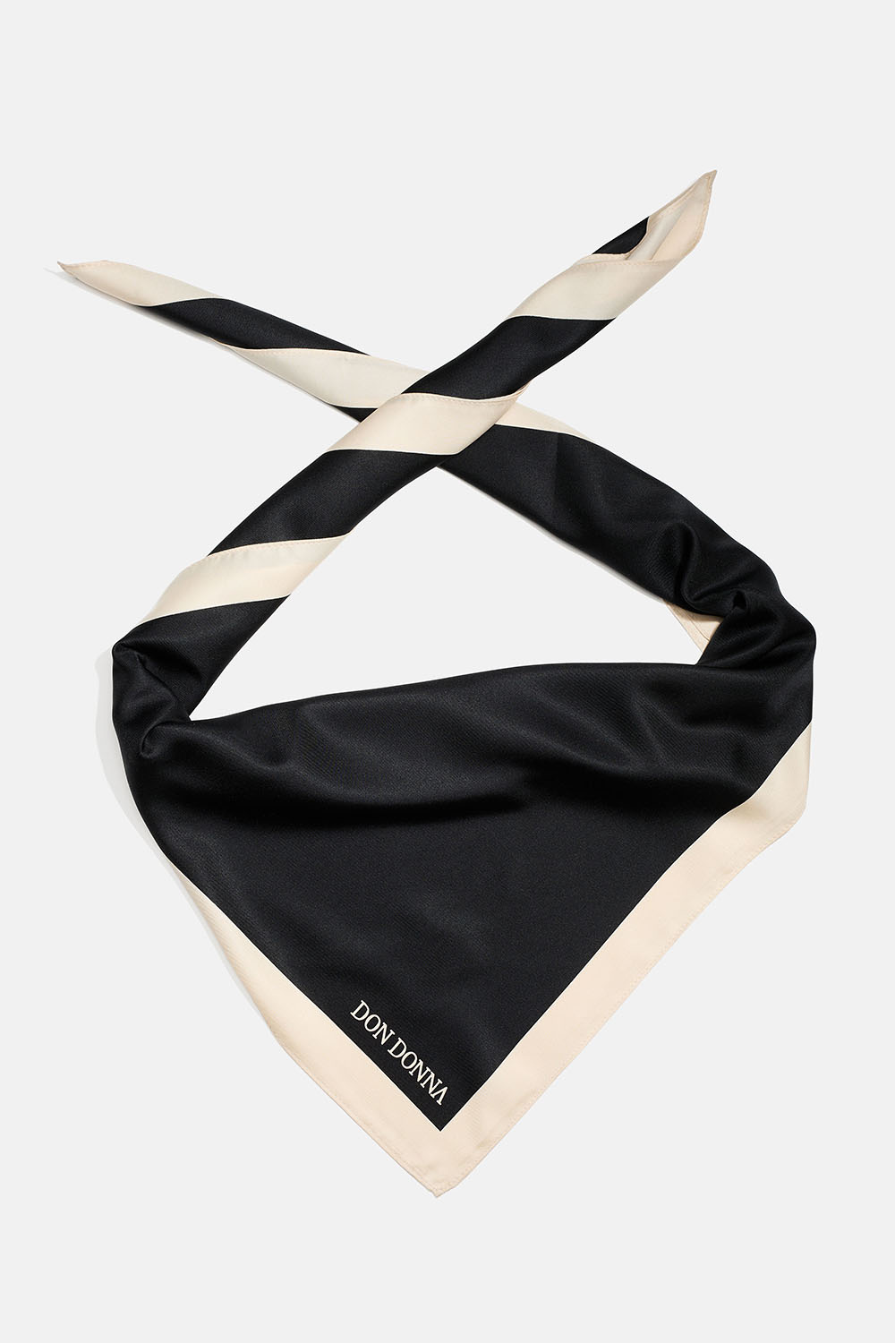 Sort sjal i imiteret silke med hvide kanter