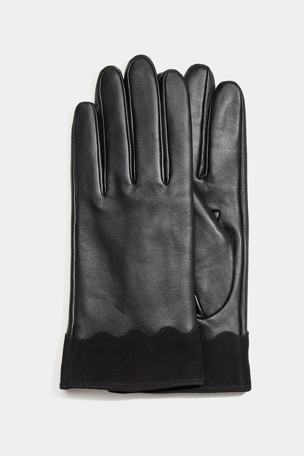 Sorte læderhandsker med ruskindsdetalje og touchfunktion