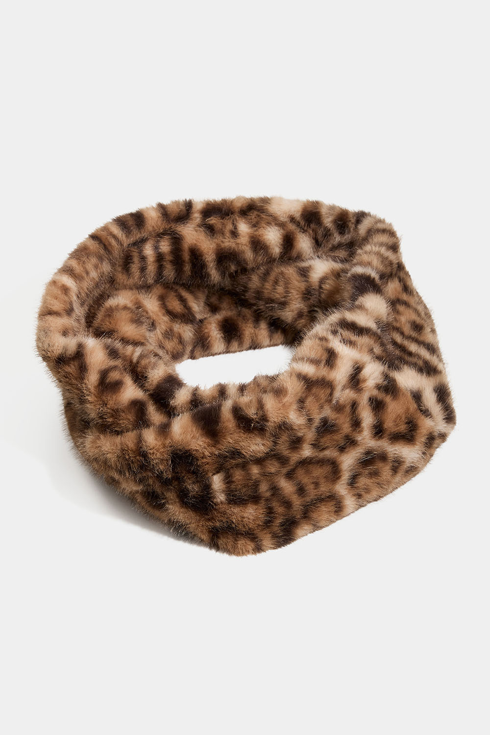 Stort rørformet tørklæde i leopardmønstret kunstpels