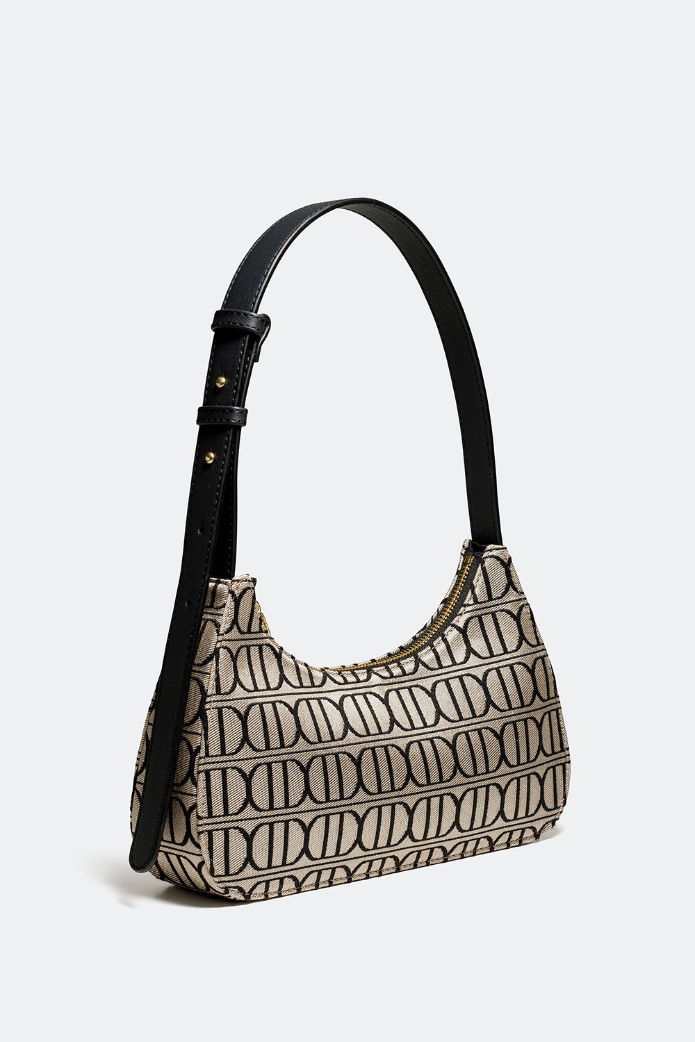 Beige jacquardvævet baguettetaske