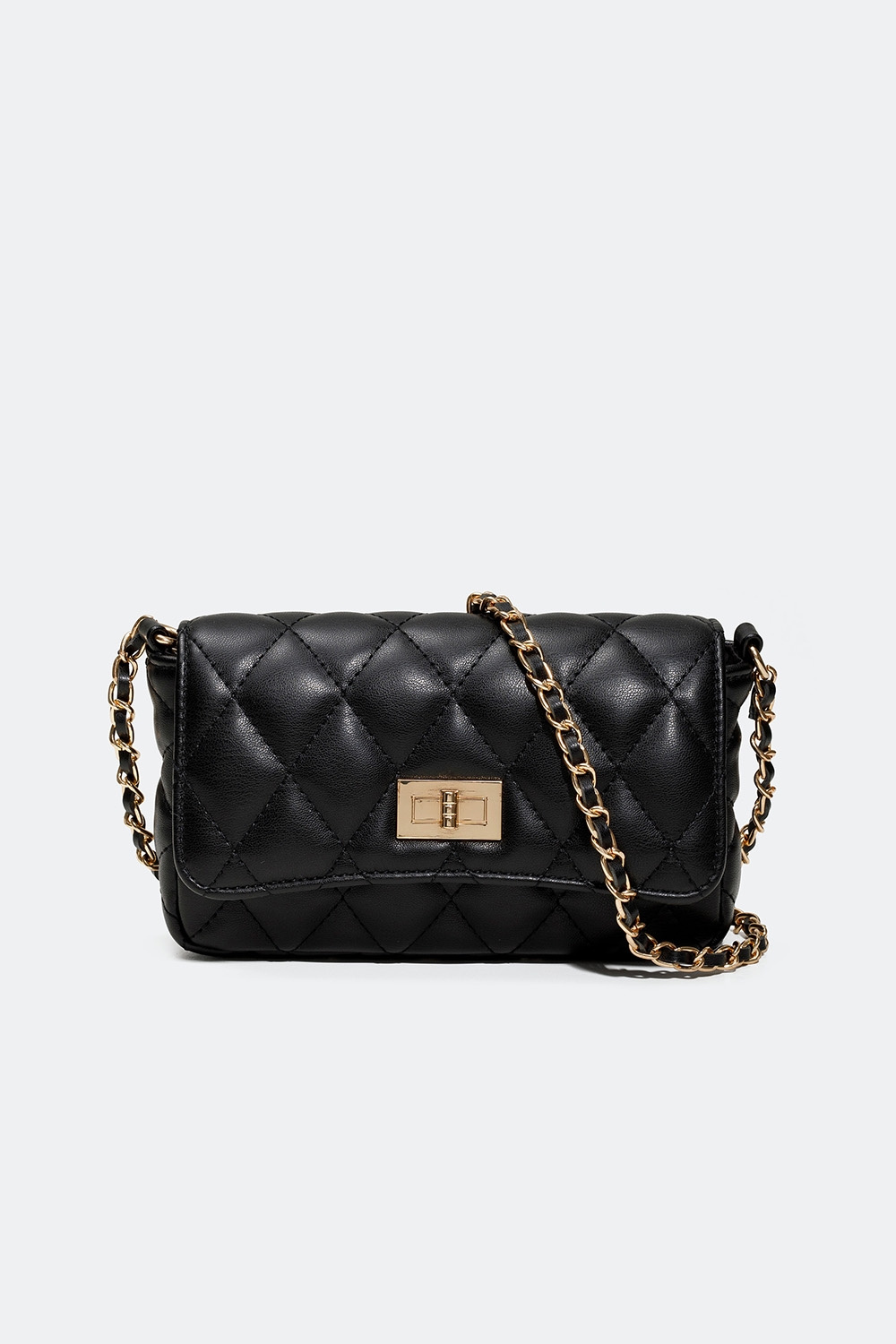 Blå, quiltet taske med skulderrem