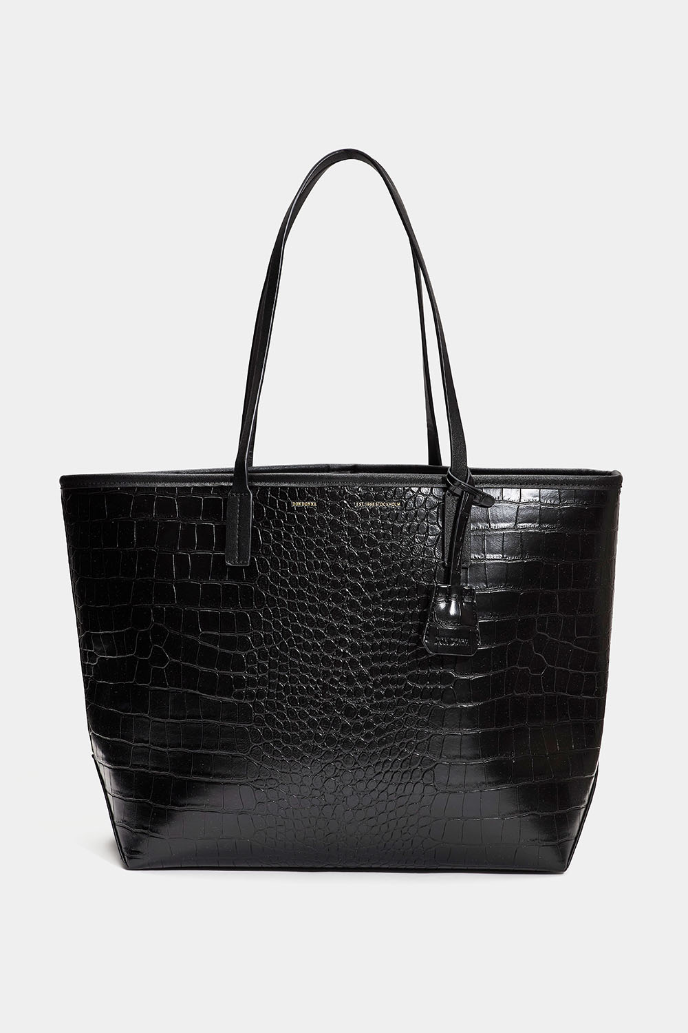 Sort tote bag med krokodillemønster
