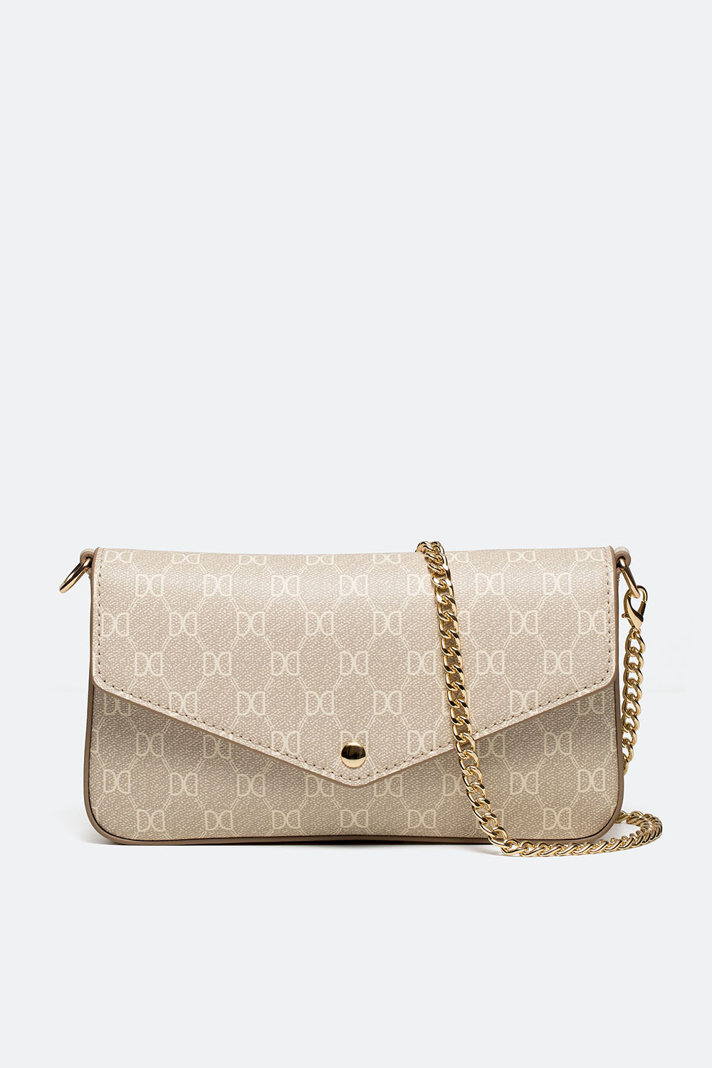 Lille lys beige mønstret taske med kædestrop