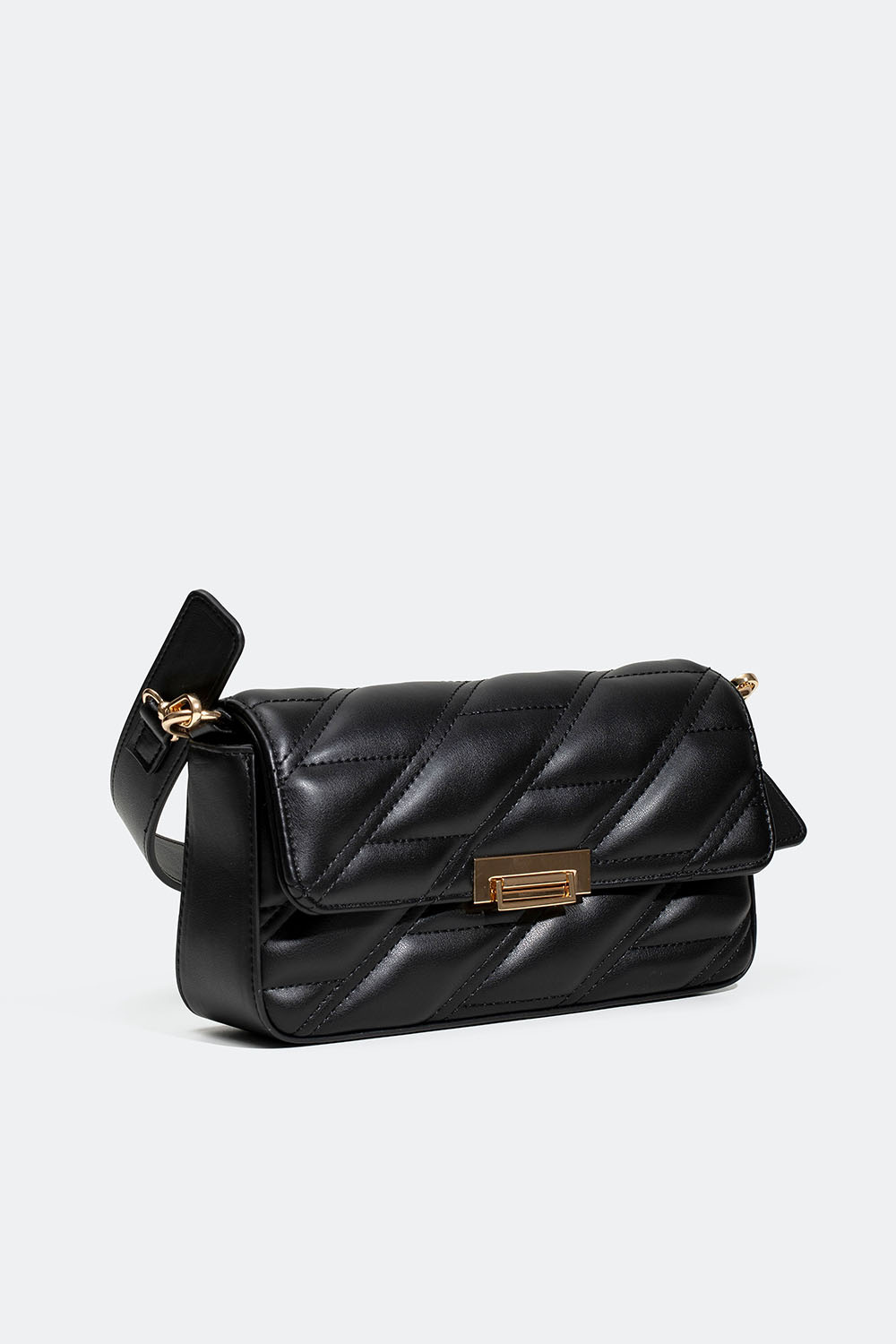 Rektangulær sort skuldertaske med quiltet design
