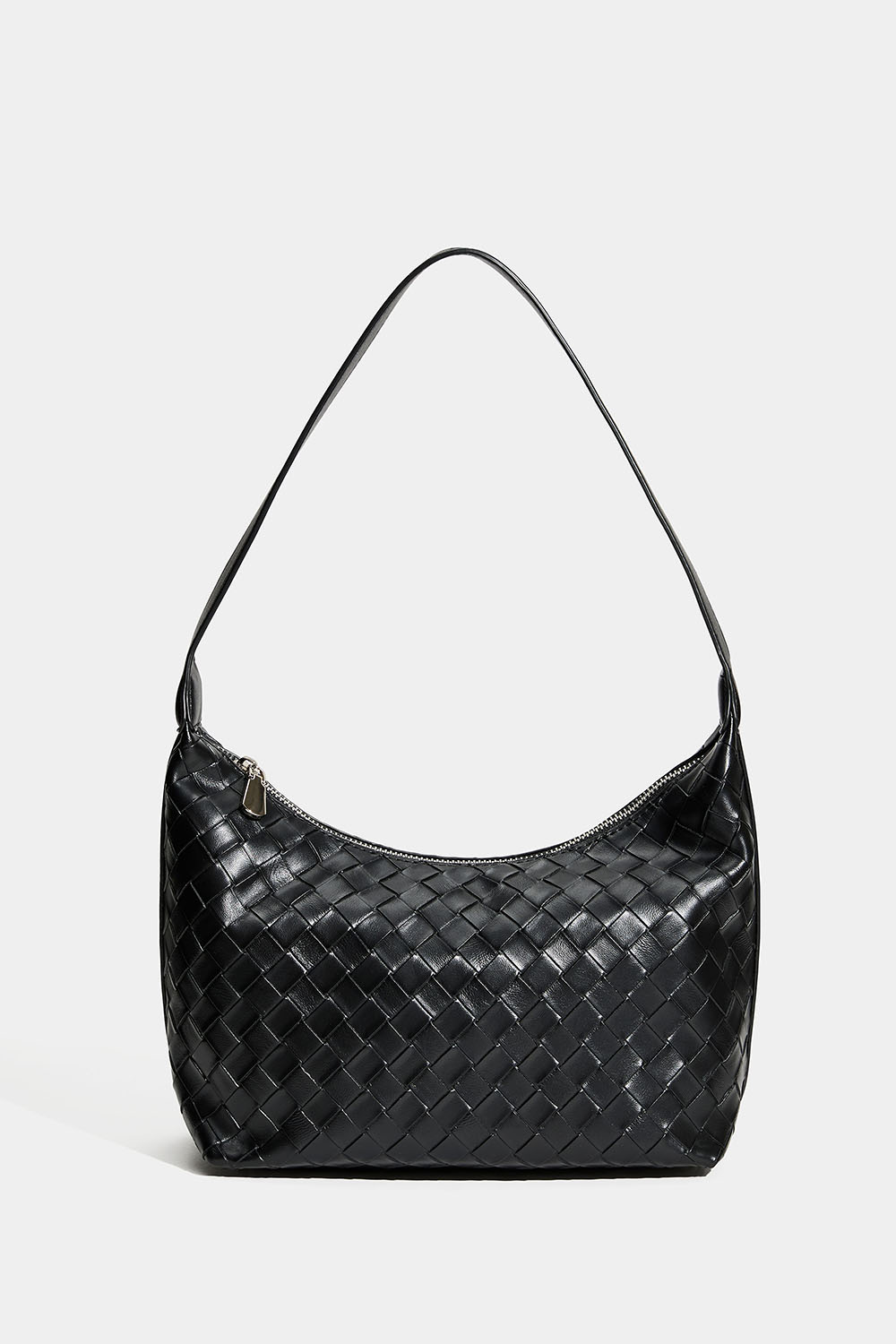 Sort håndtaske med flettet tekstur