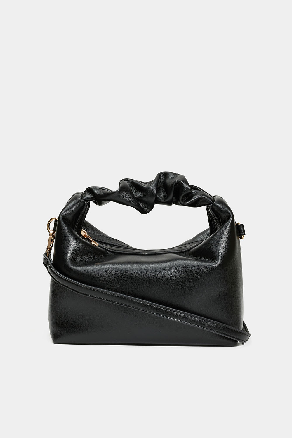 Lille sort taske med rynket håndtag