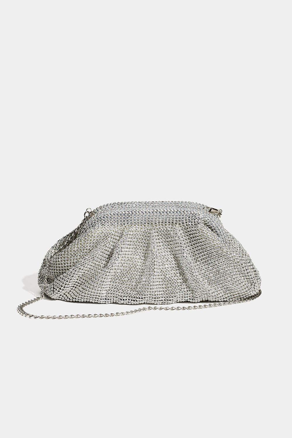 Blød sølvfarvet clutch-taske med rhinsten