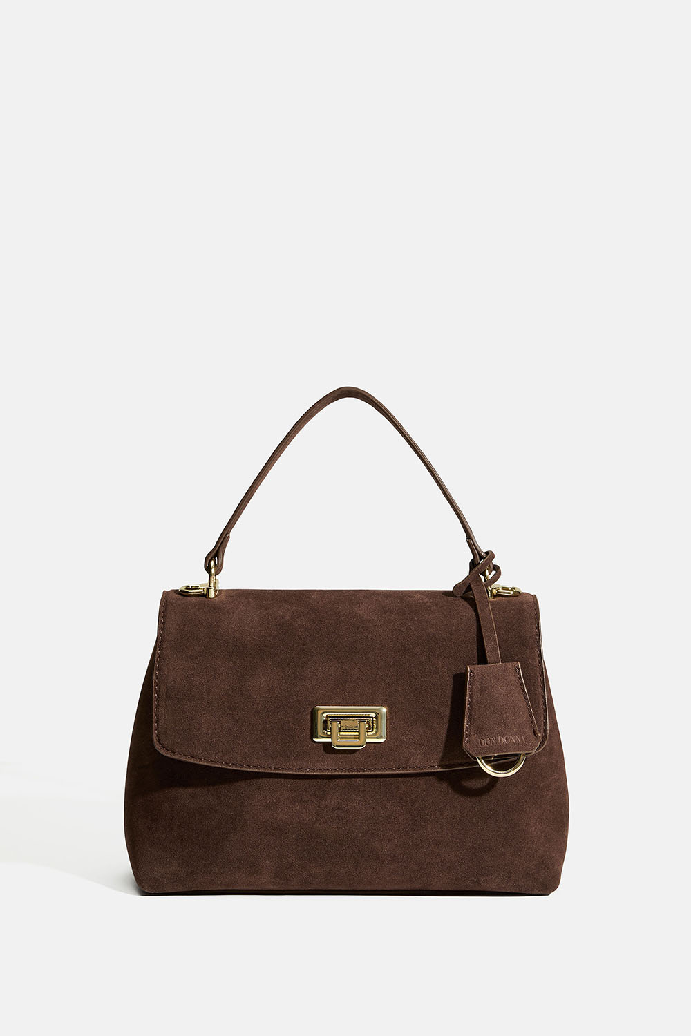 Taske med tophåndtag i brunt imiteret ruskind