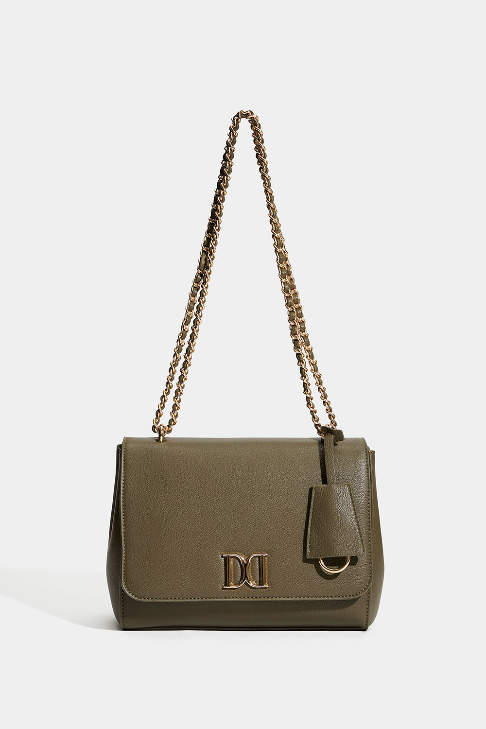 Grøn taske med guldfarvet skulderrem