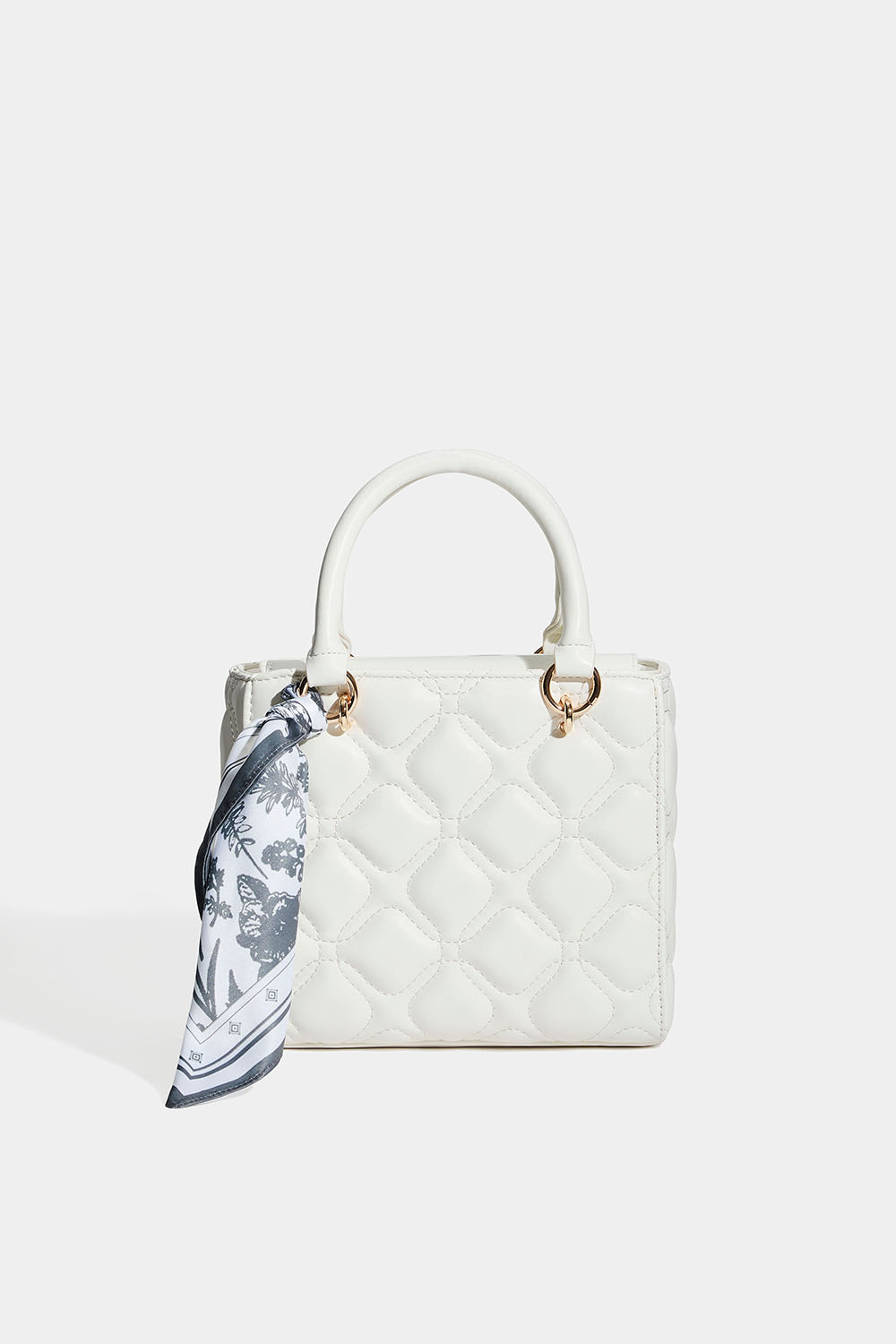 Hvid taske med quiltet design og tørklæde