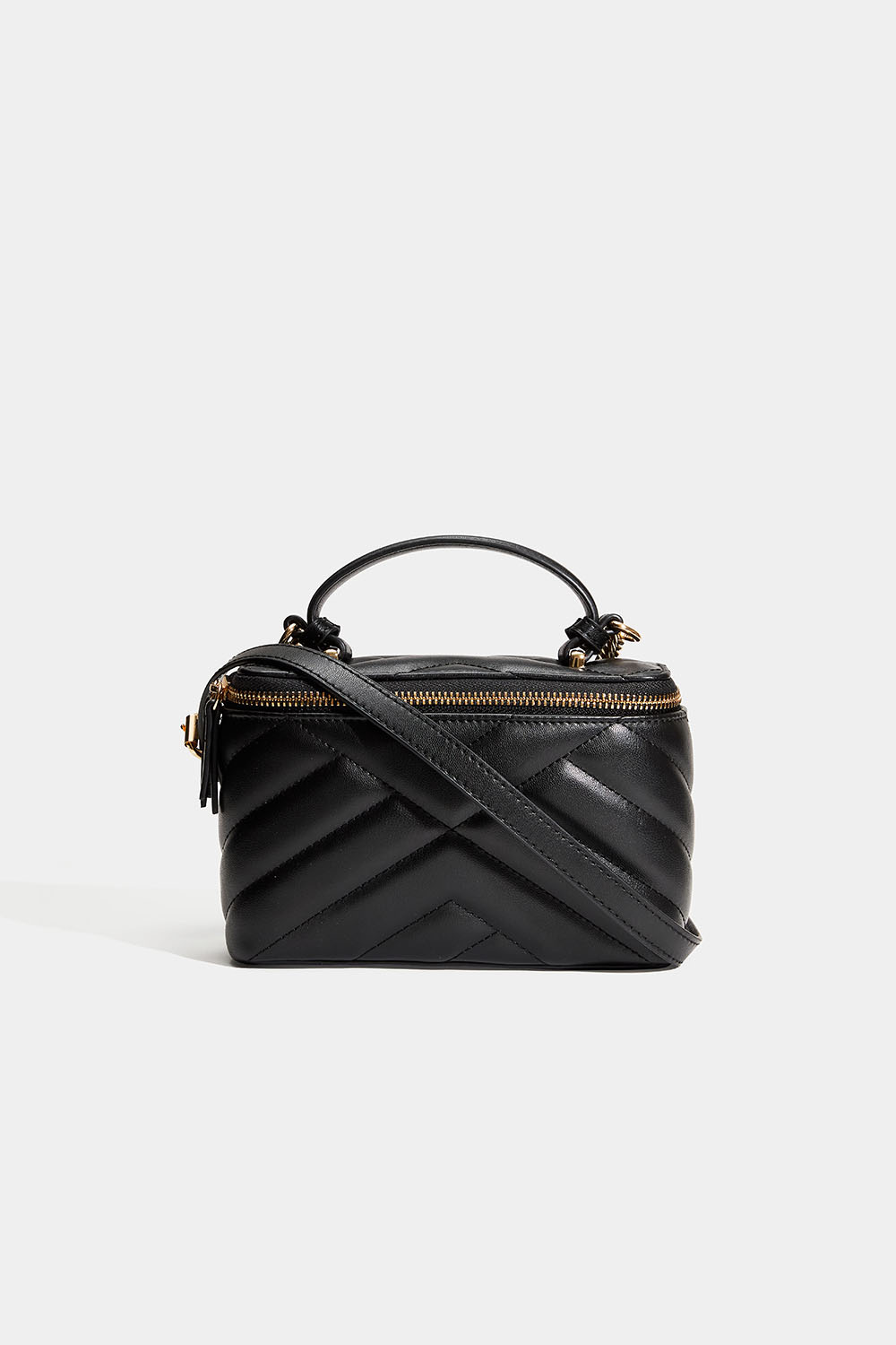 Sort crossbody-taske med quiltet design