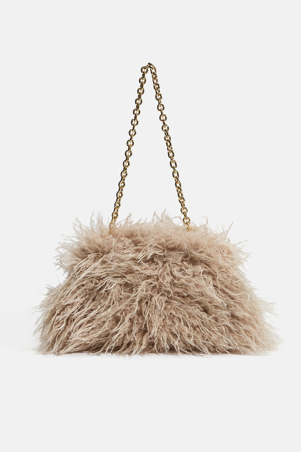 Beige clutch i blød imiteret pels