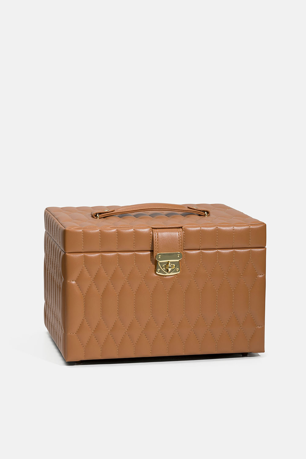 Stort quiltet smykkeskrin i mørk beige
