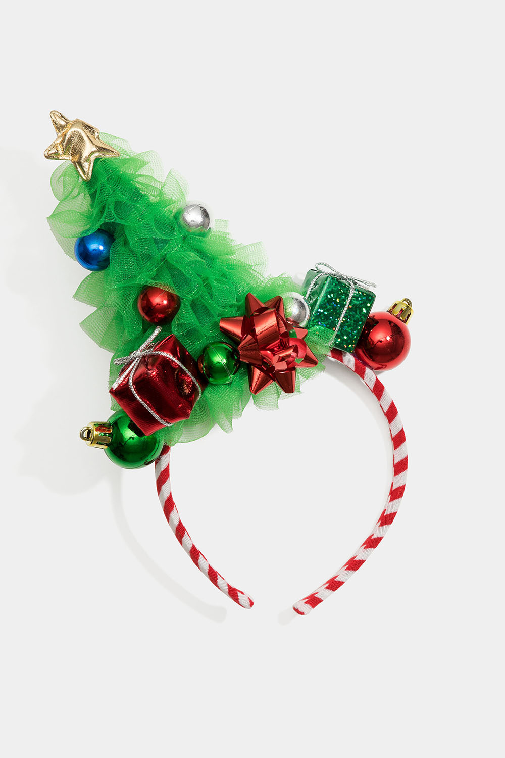 Hårbøjle med juletræ, gaver og julekugler