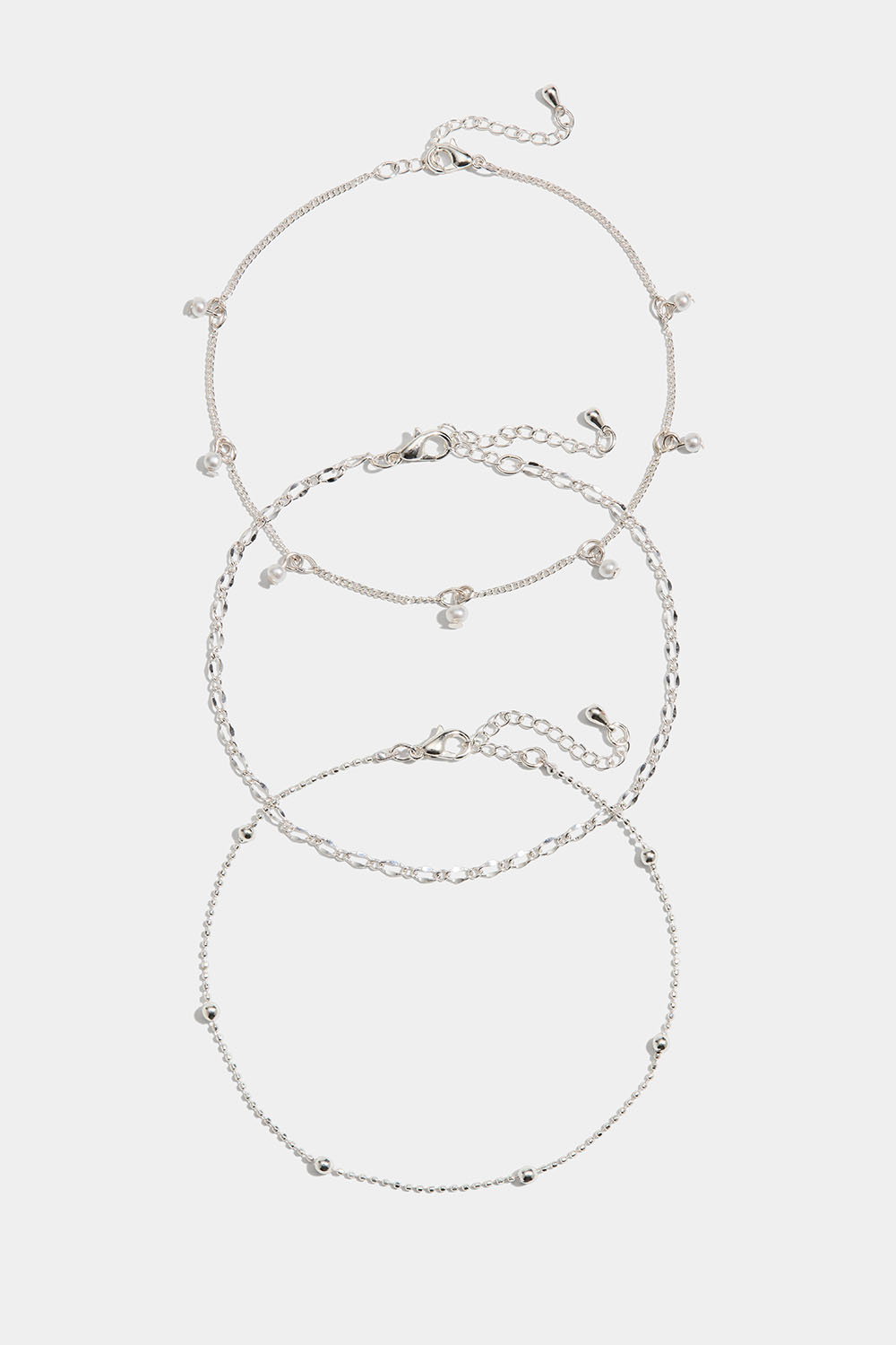 Ankelkæder med dekorative kæder, 3-pak