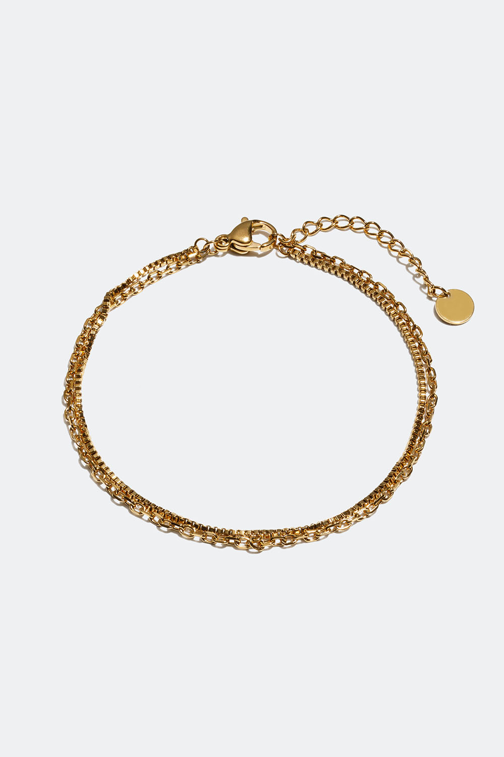 Dobbelt kædearmbånd i stål med 18k guld