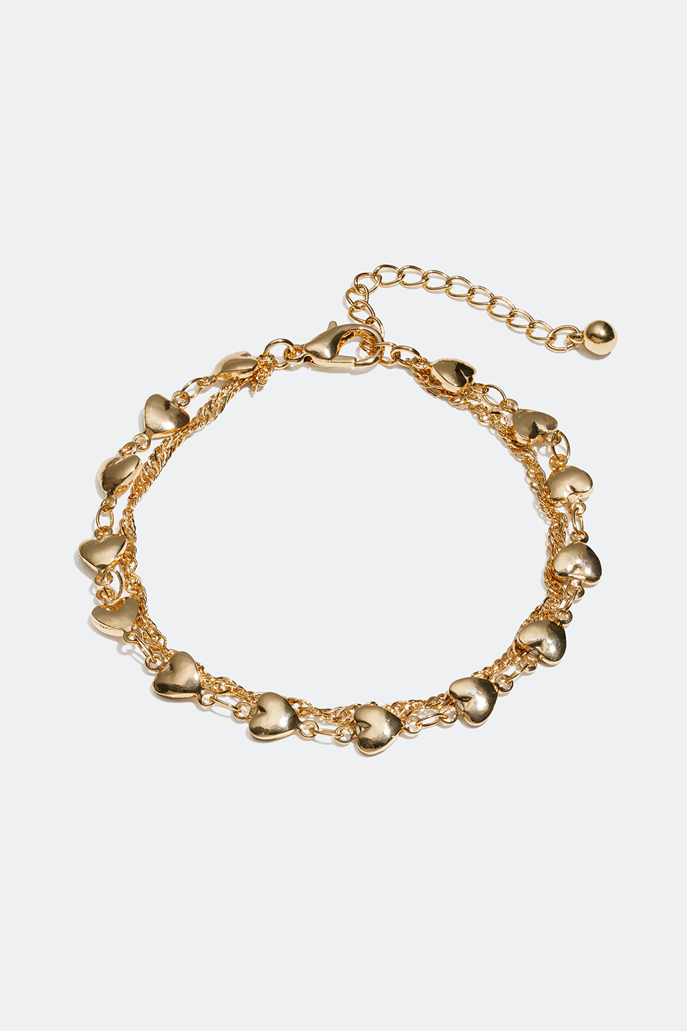 Guldfarvet dobbelt armbånd med hjerter