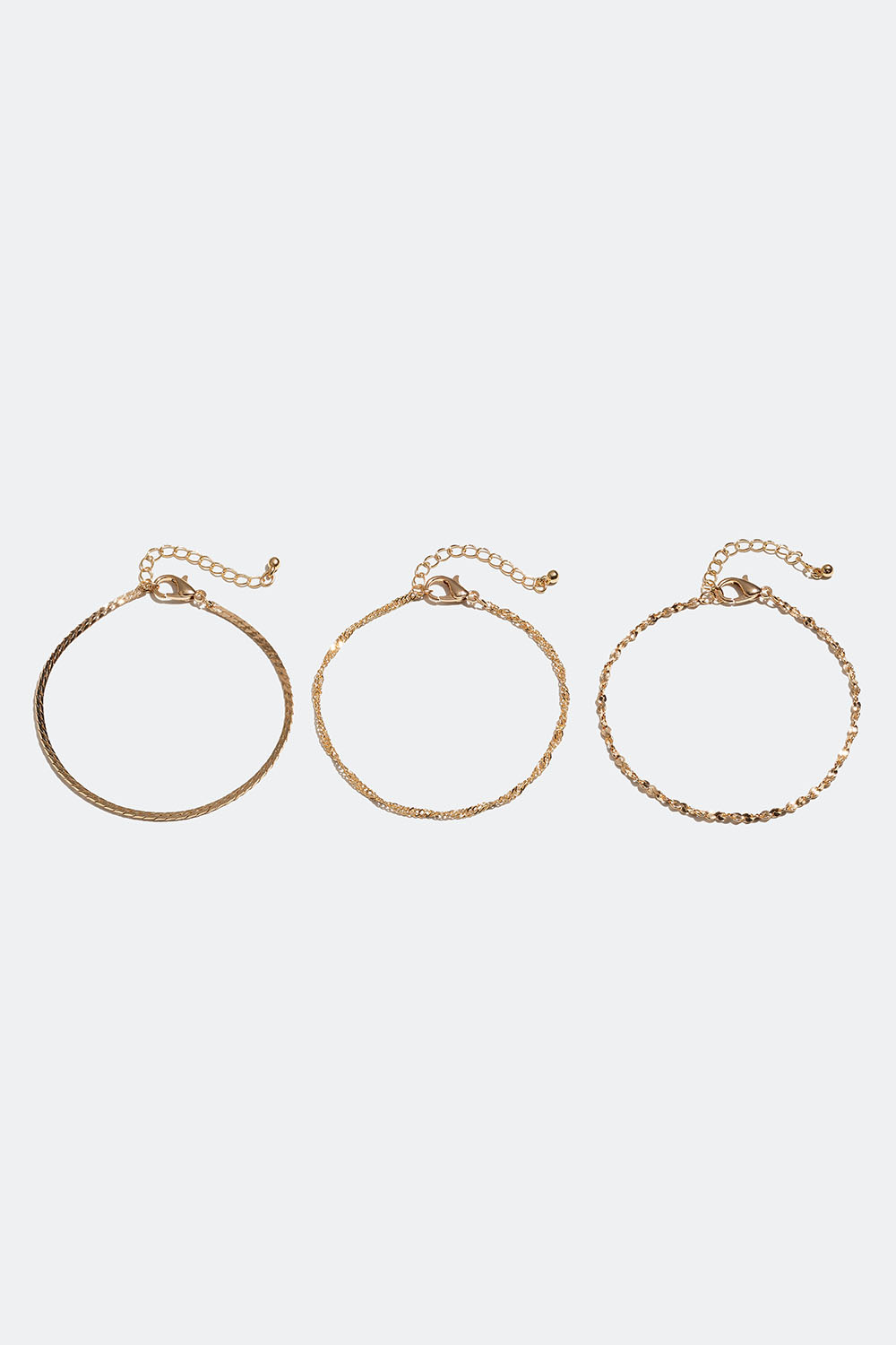 Guldfarvede kædearmbånd, 3-pak