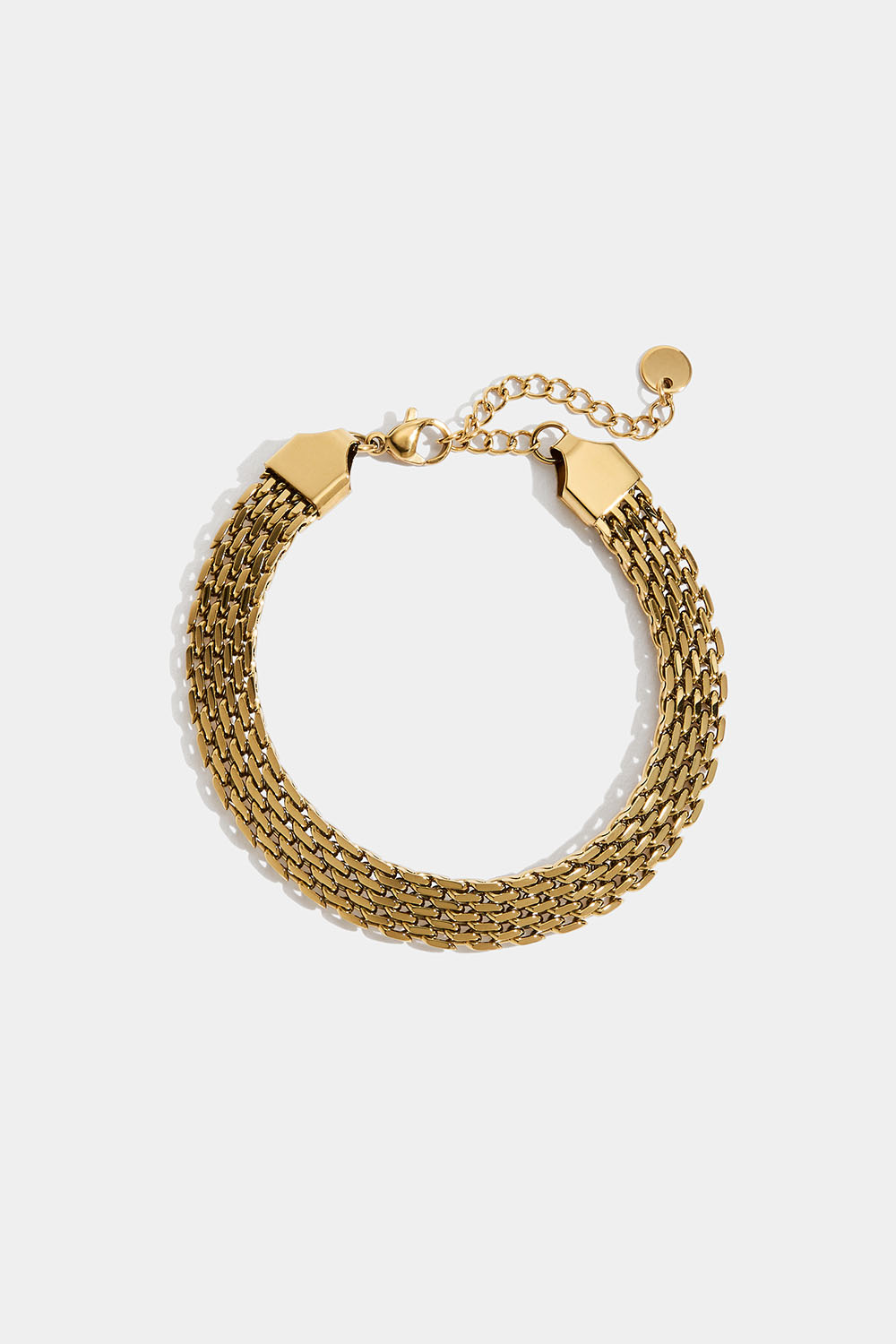 Fladt kædearmbånd i stål med 18 karat guld