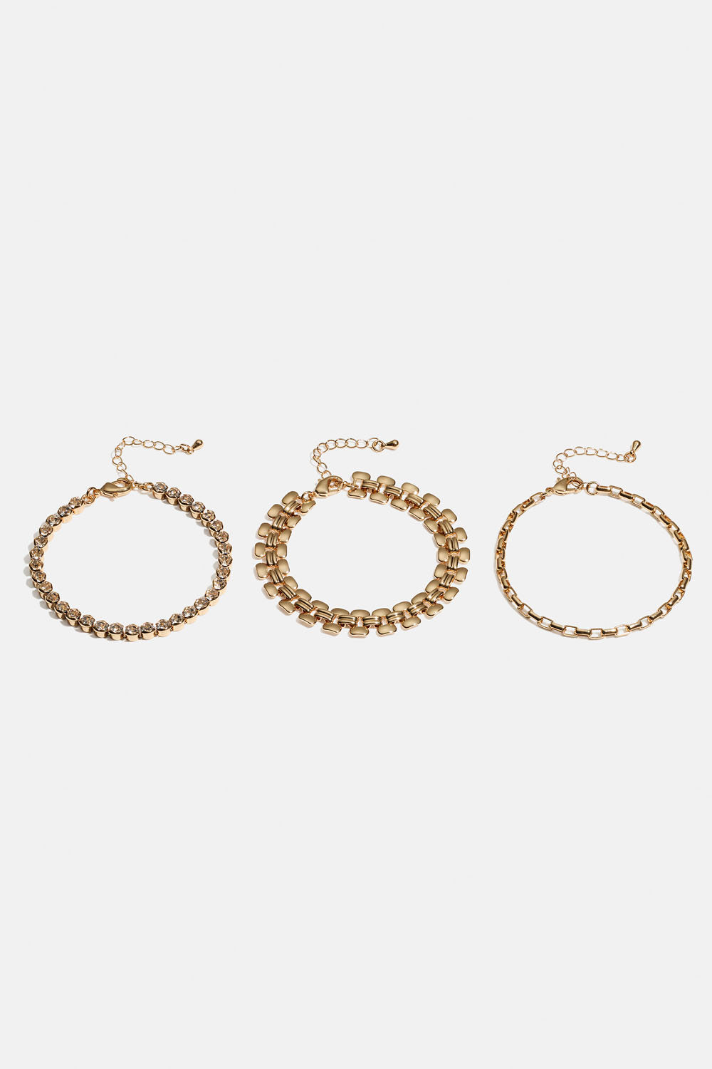 Guldfarvede kædearmbånd med similisten, 3-pak