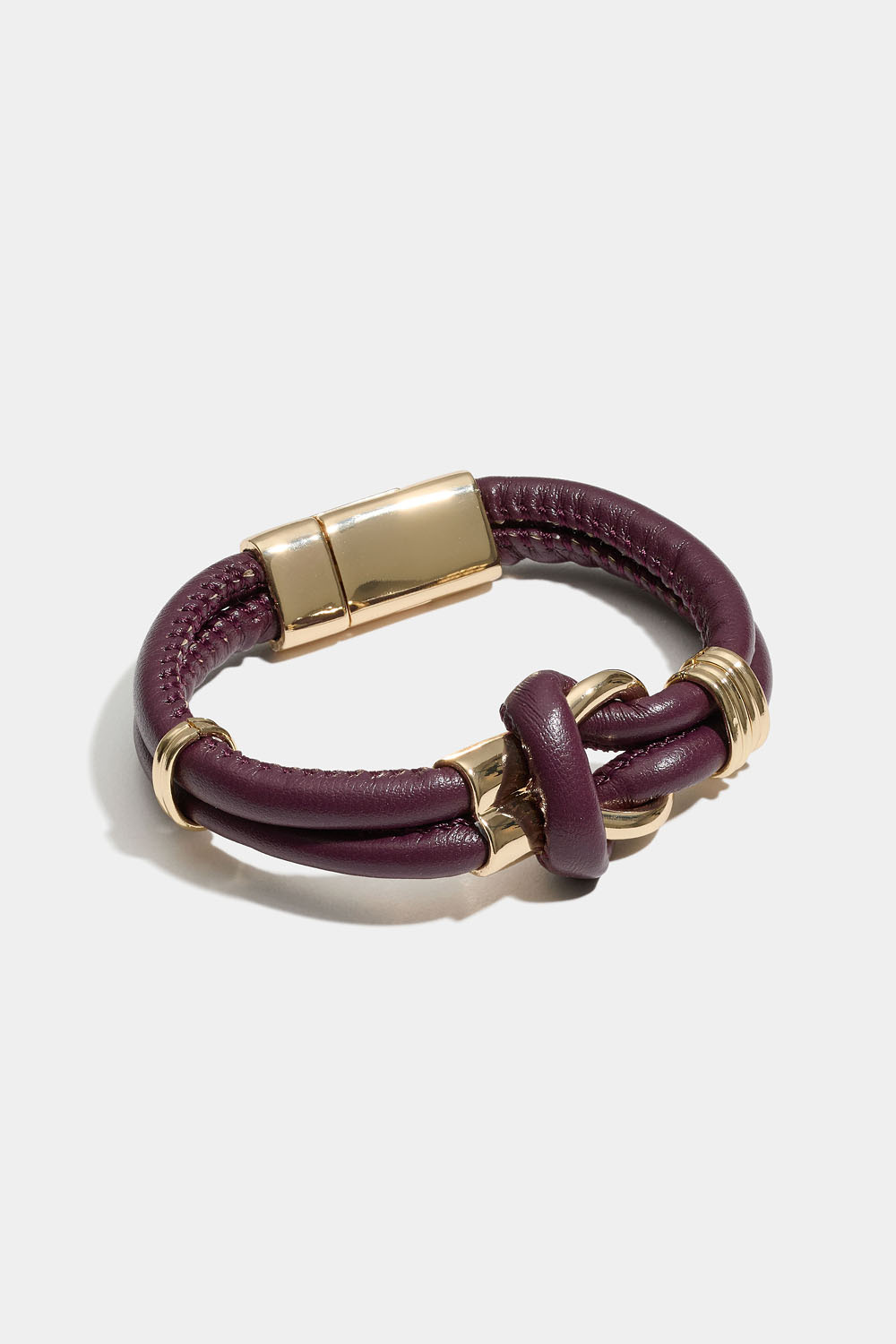 Vinrødt armbånd i kunstlæder med knude