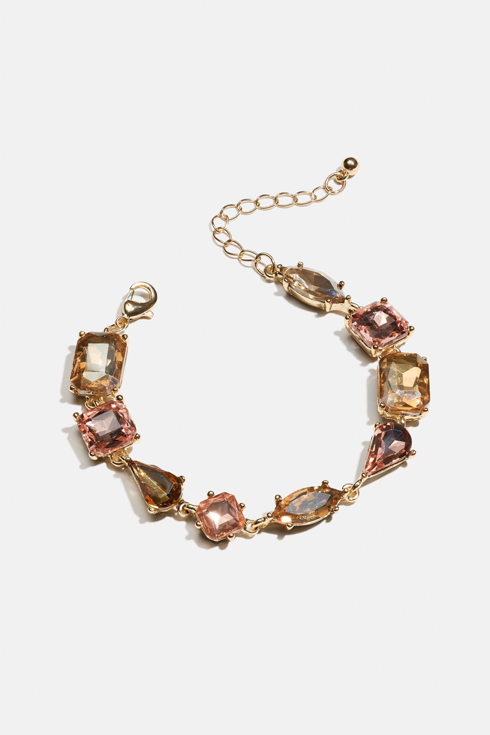 Armbånd med rosa, brune og beige glassten