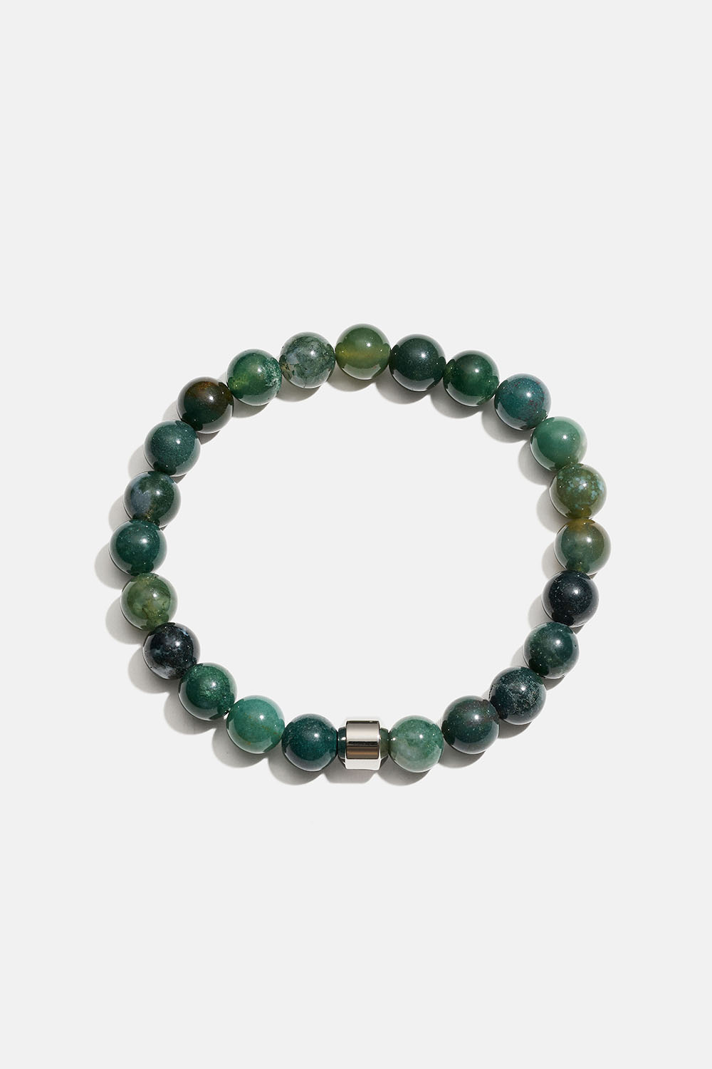 Armbånd med grønne jaspis-natursten og stålperle