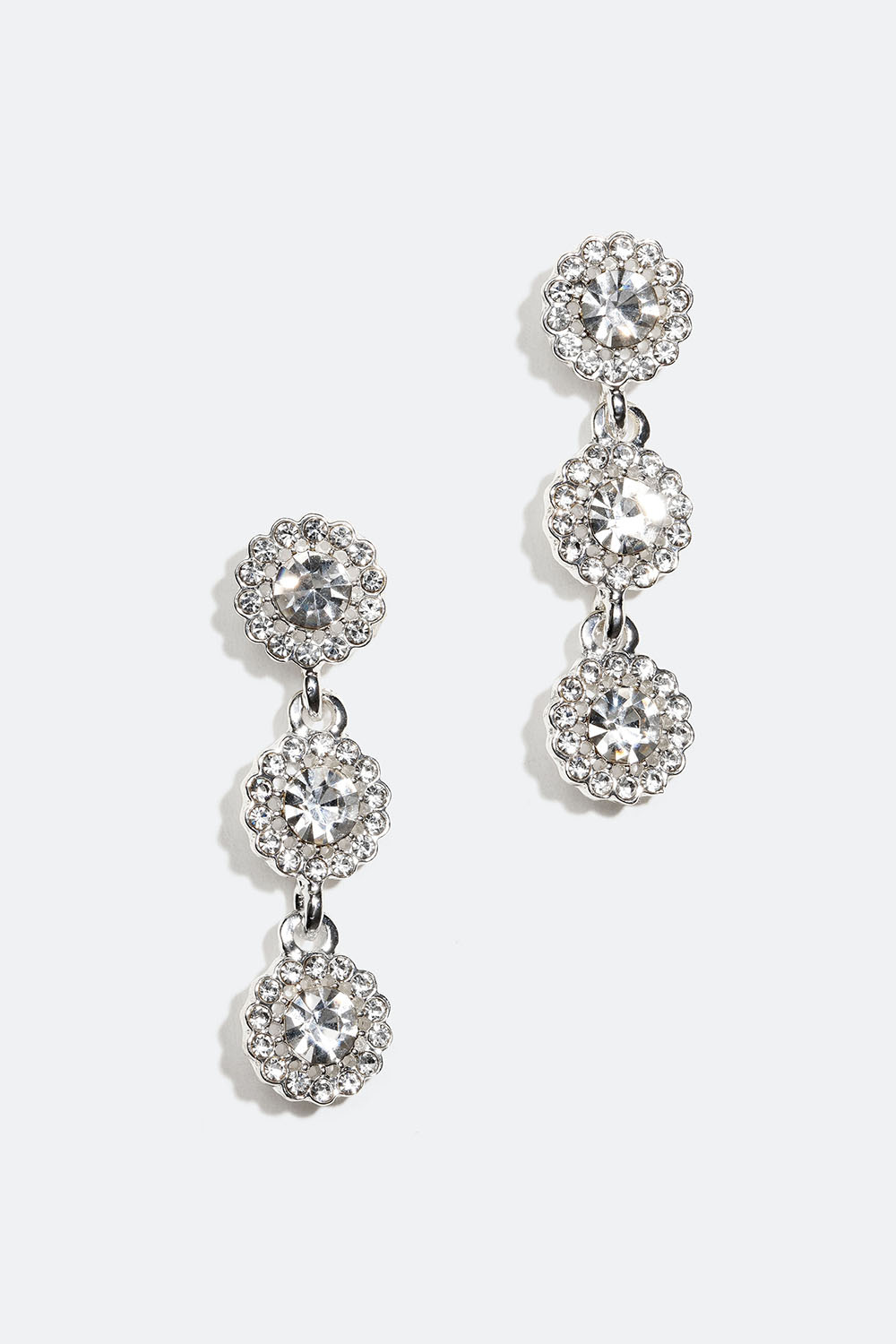 Rhinstensøreringe med tre runde glassten