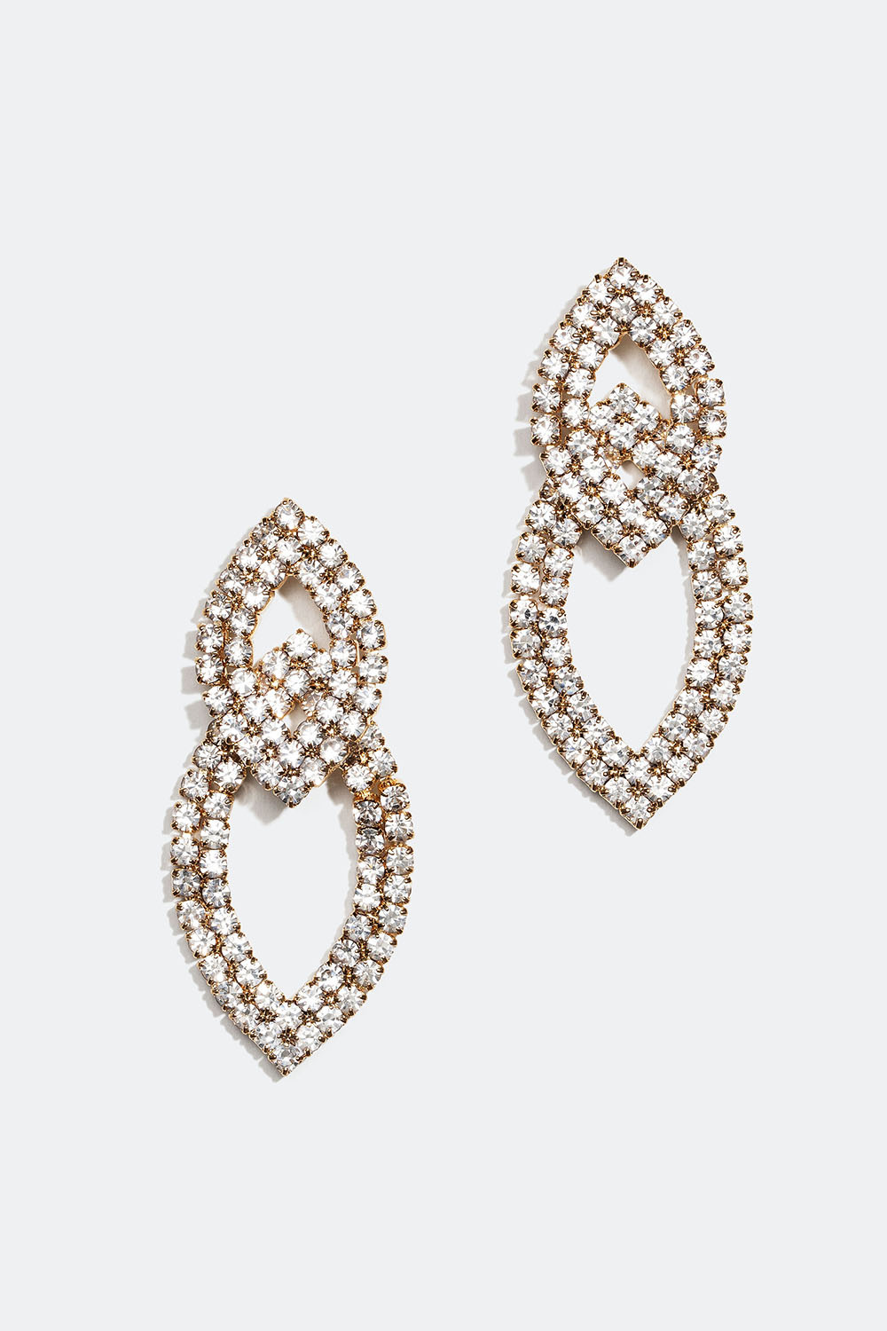 Guldfarvede rhinsten øreringe med to dekorationer