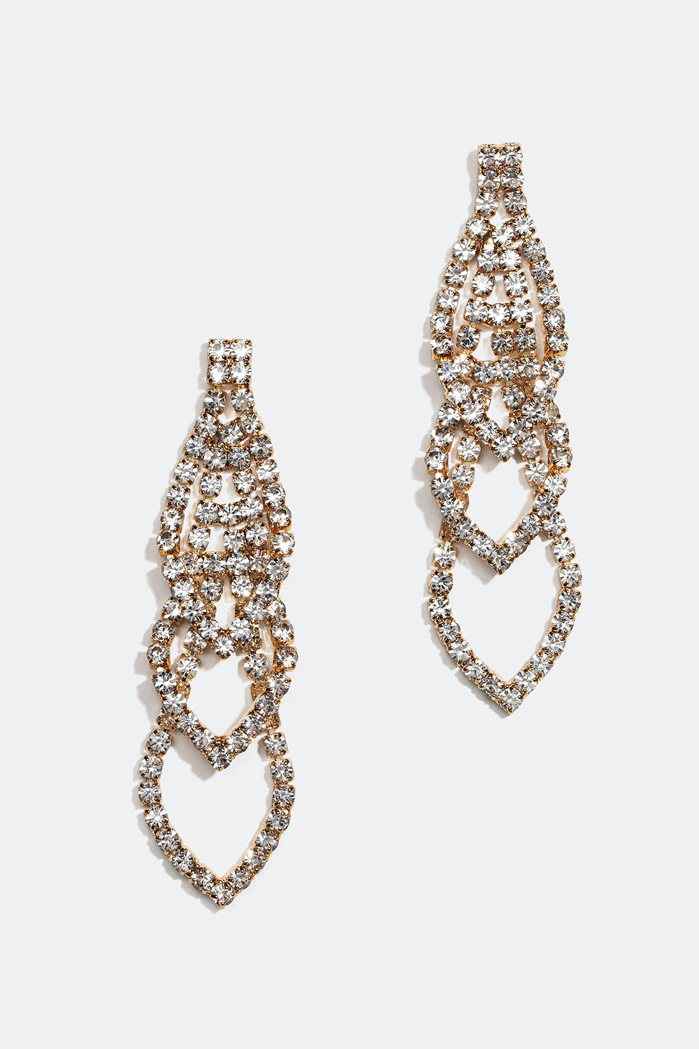 Guldfarvede rhinsten øreringe med tre dekorationer