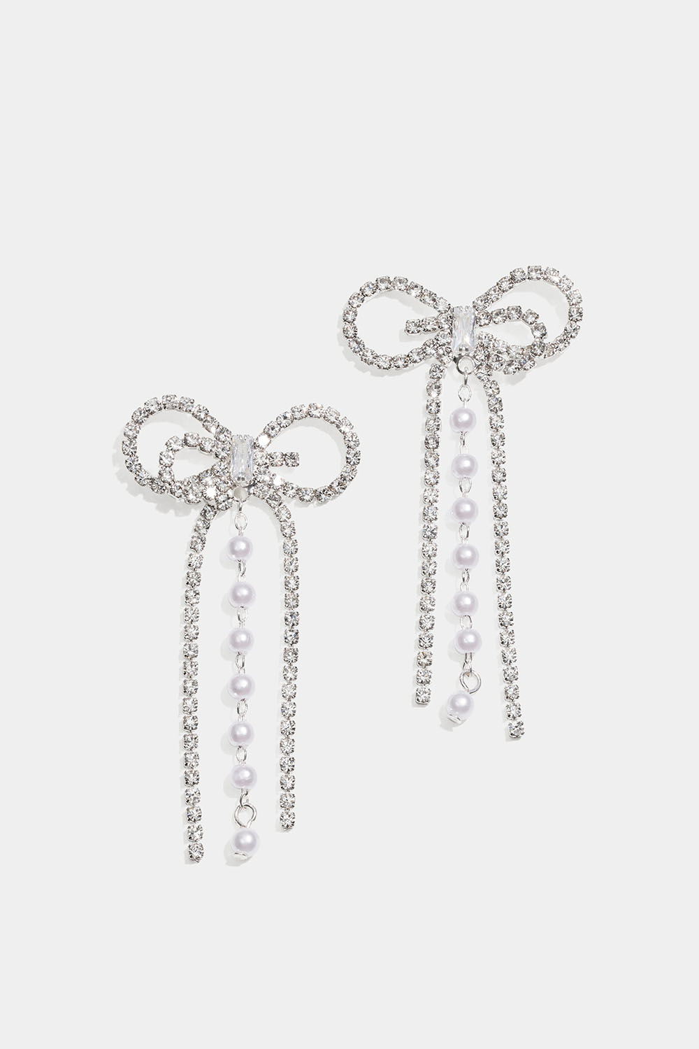 Sløjfeøreringe med rhinsten og perler