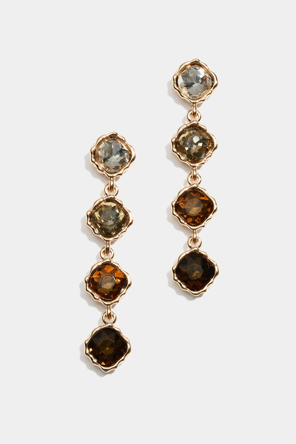 Øreringe med hængende brune og hvide glassten 