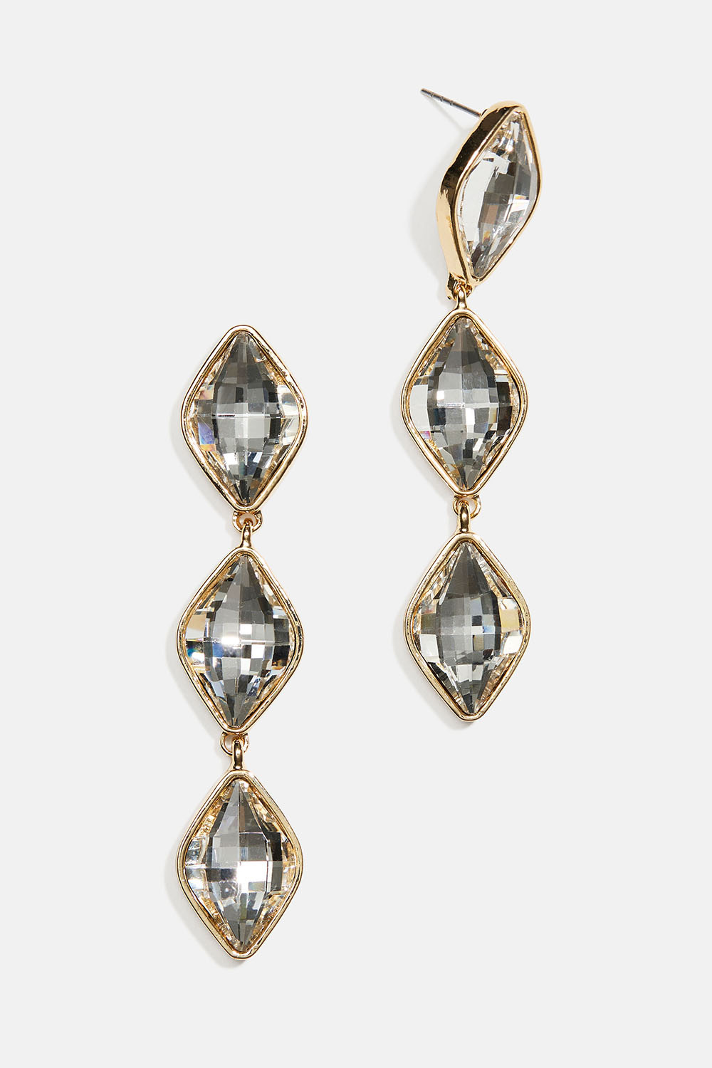 Øreringe med hvide glassten i diamantform